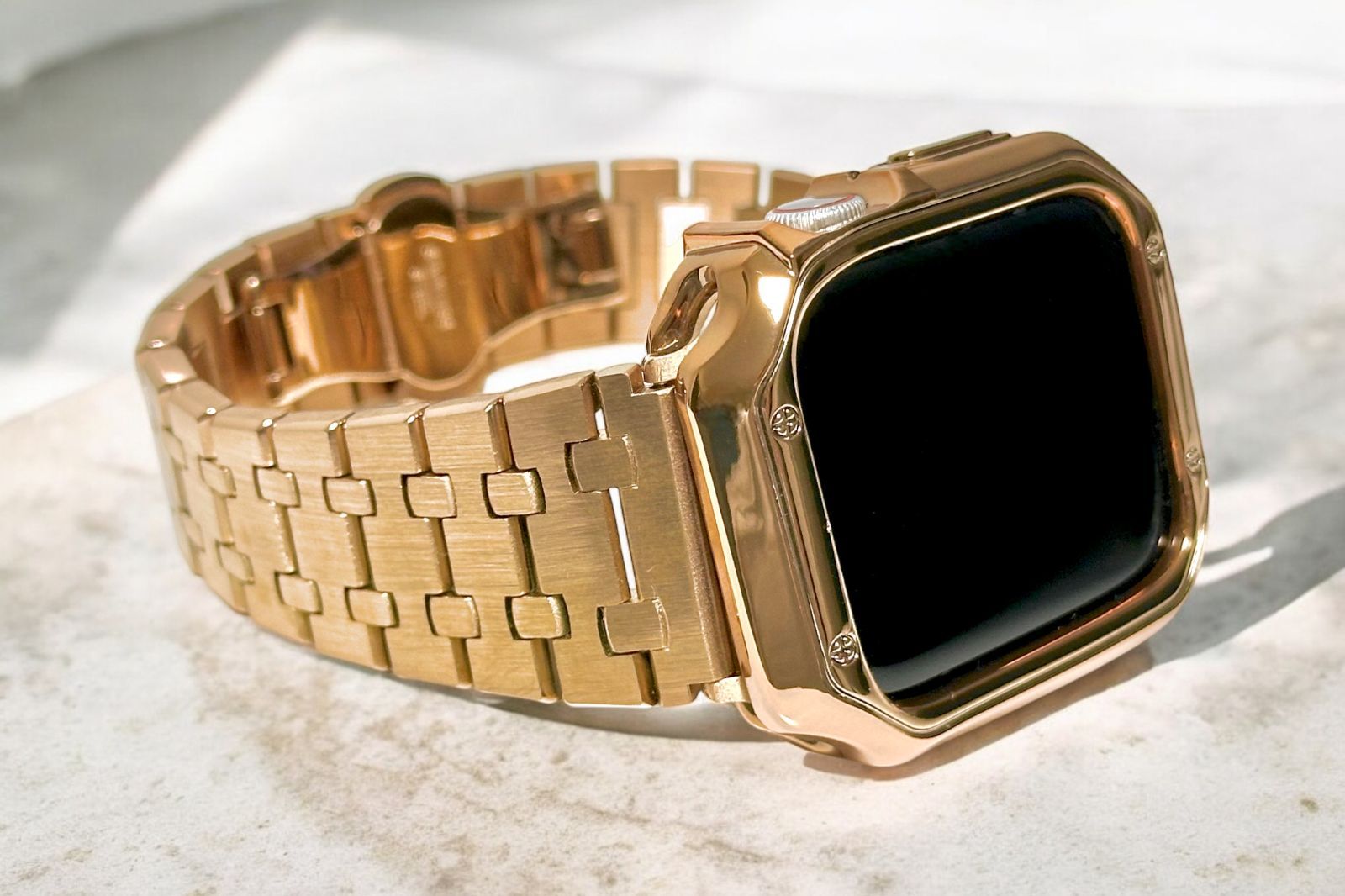 鏡面ローズTPU☆アップルウォッチバンド ステンレスベルト Apple Watchカバー 保護ケース 38mm40mm41mm42mm44mm45mm46mm49mmウルトラ se ultra ultra2 メンズ レディース スポーツ