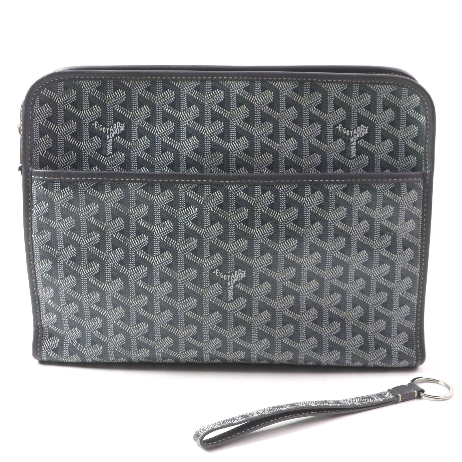 GOYARD ゴヤール ジュバンスGM 別売りストラップ付き ゴヤールディンキャンバス レザー クラッチバック セカンドバッグ グレー メンズ