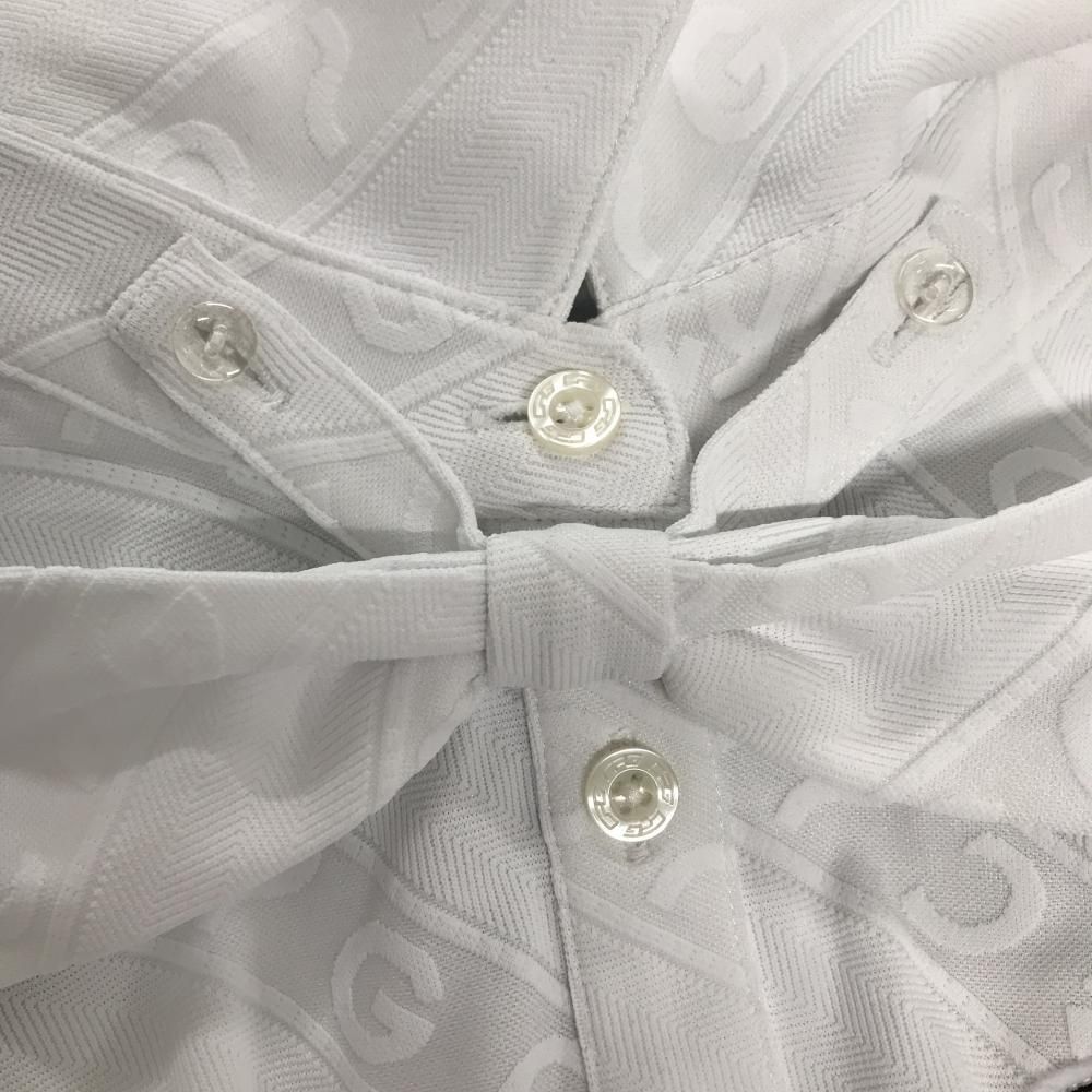 CPG 長袖ポロシャツ 白 ロゴ地模様 斜めストライプ調 ヒツジワッペン 蝶ネクタイ着脱可 レディース 3 L ゴルフウェア CPG LLC-HASEGAWATOSO_COM