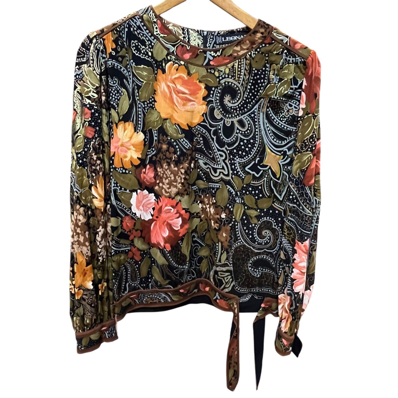 管32973】LEONARD レオナール 花柄シルクトップス 11R 金彩
