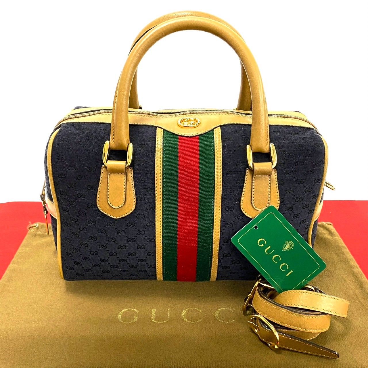 極 美品 GUCCI グッチ オールドグッチ シェリーライン マイクロ GG ロゴ レザー 2way ハンドバッグ ボストンバッグ ショルダーバッグ  44-10 - メルカリ