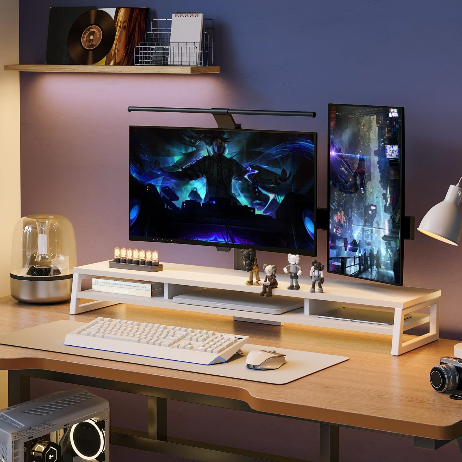 新着商品】pc台 机上台 幅108cm デュアルモニター 木製 台 2段
