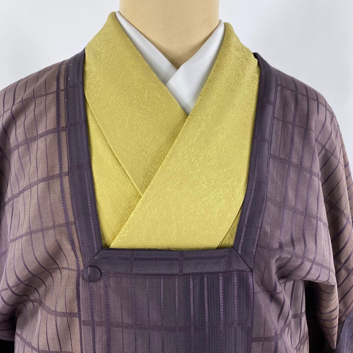 Club藤☆羽織 御召織 市松格子に花びら模様 くま 御仕立上り (3279LYM)