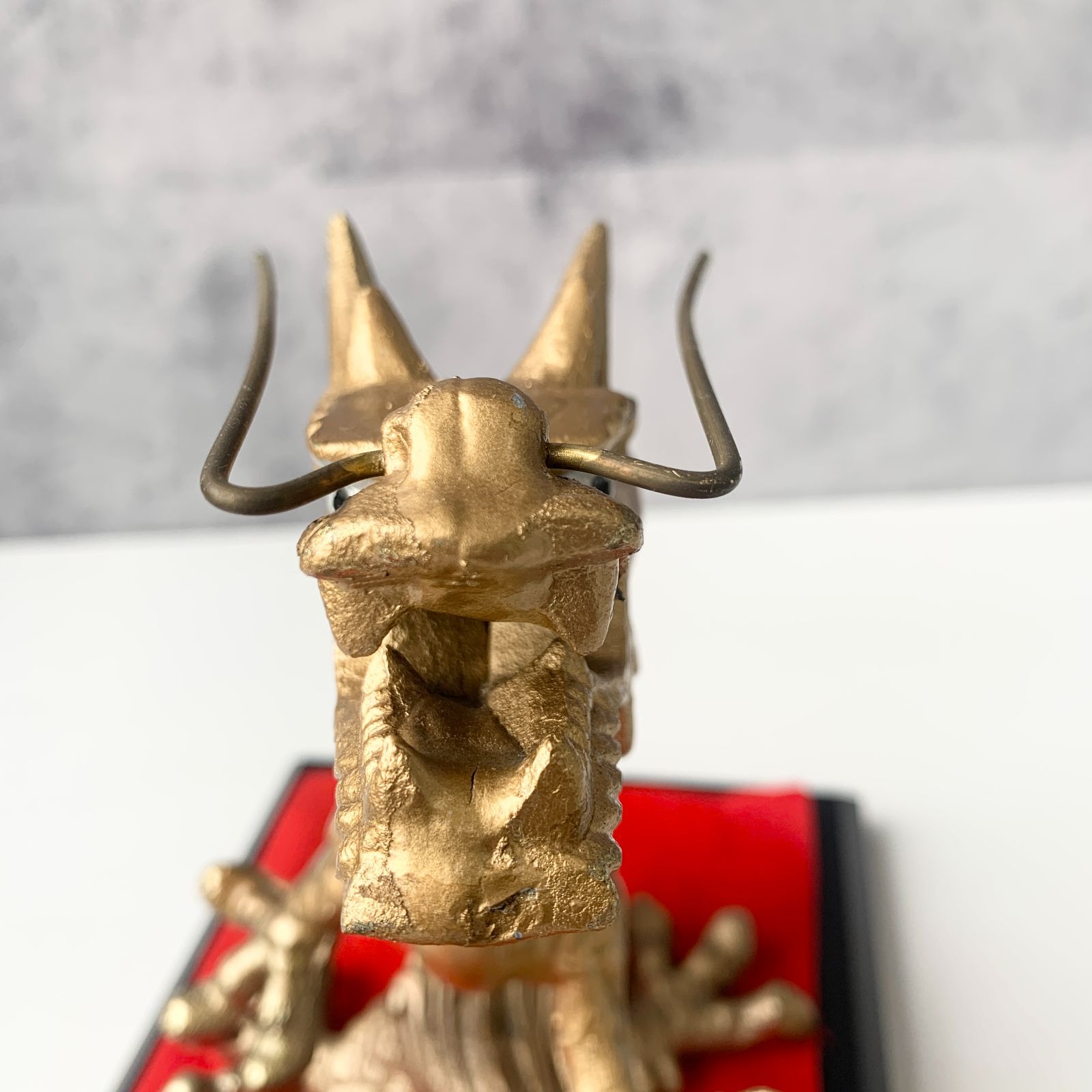 昇龍 龍 金属 金色 オブジェ 置物 台座付き 工芸品 美術品 インテリア