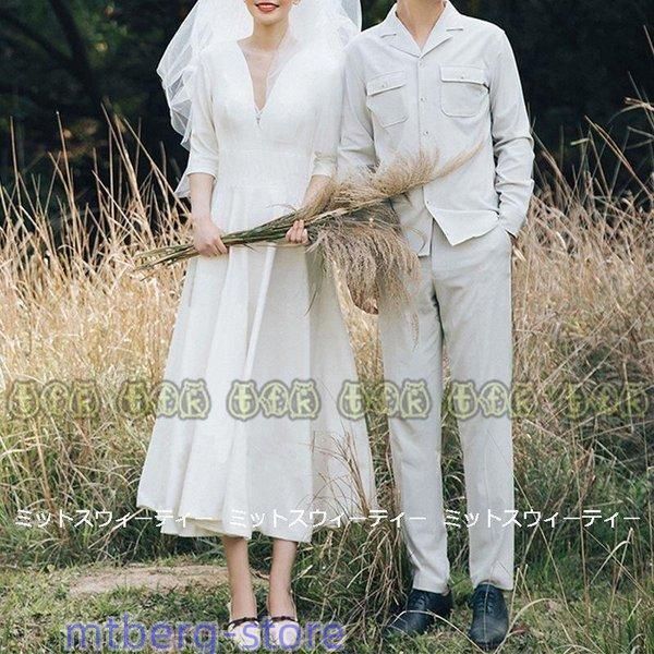 ウェディングドレス ロングドレス Aラインドレス 結婚式 ウエディングドレス 二次会 花嫁 前撮り エレガント ホワイト シンプル リ
