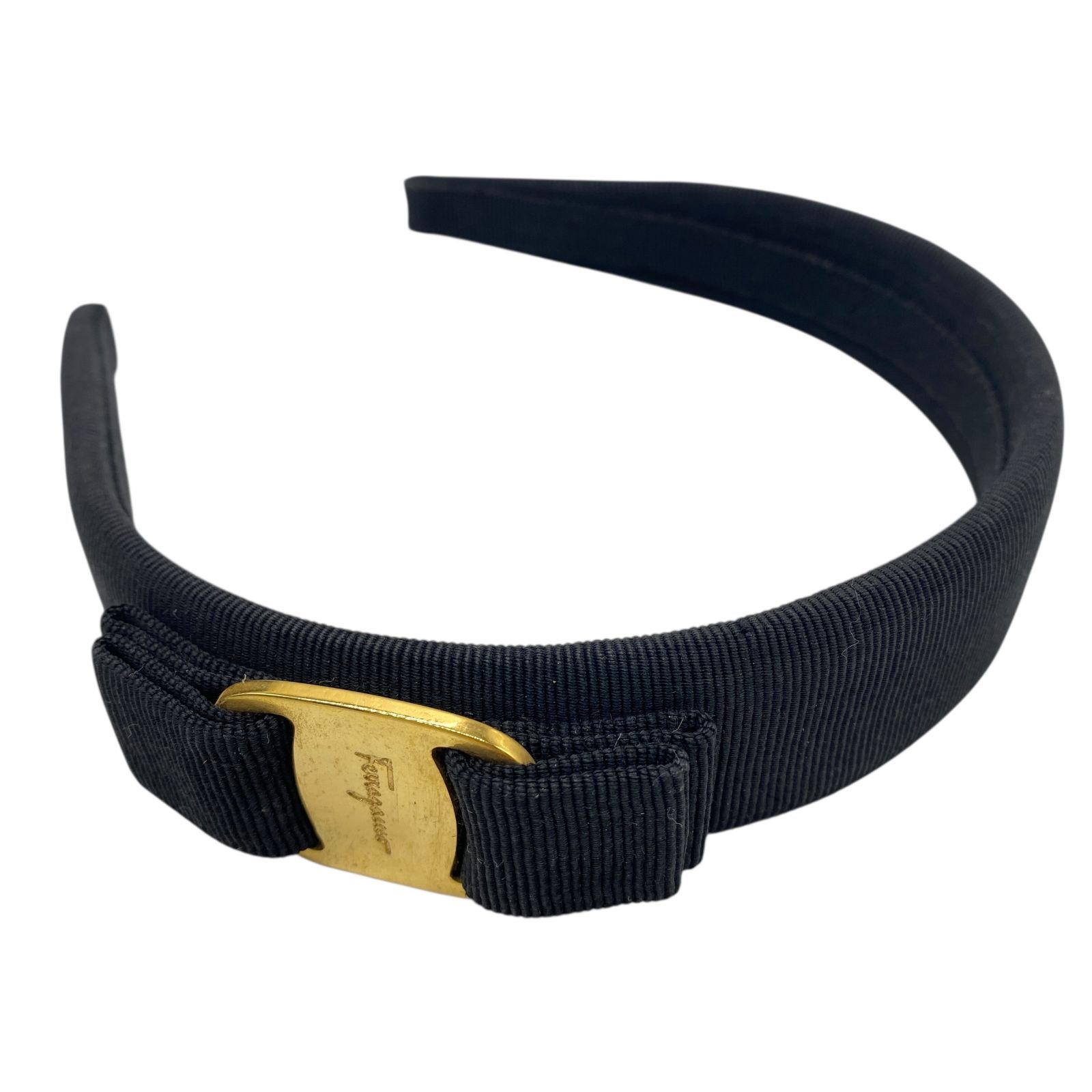 Salvatore Ferragamo サルヴァトーレフェラガモ カチューシャ ヴェラリボン ヘア ブラック ゴールド ヴィンテージ