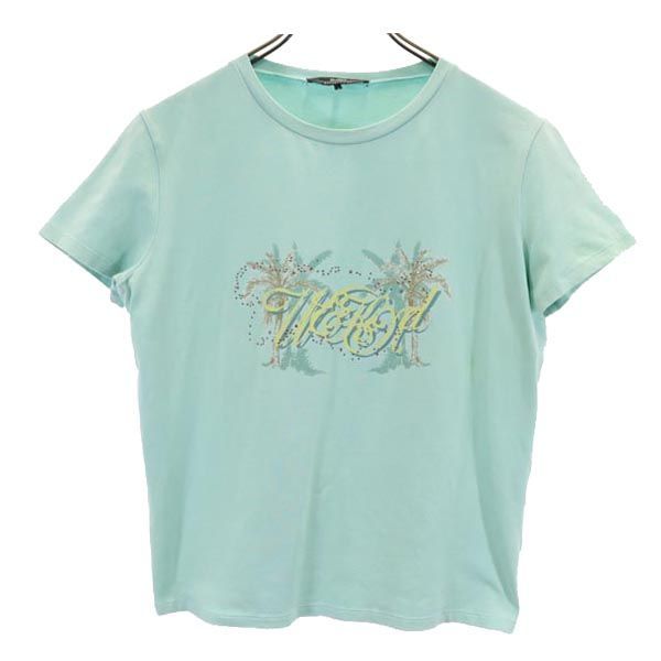 マックスマーラ Max Mara Tシャツ ロゴ ラインストーン 半袖 マックスマーラ プリント 半袖 Tシャツ L 水色系 MAX MARA ライン