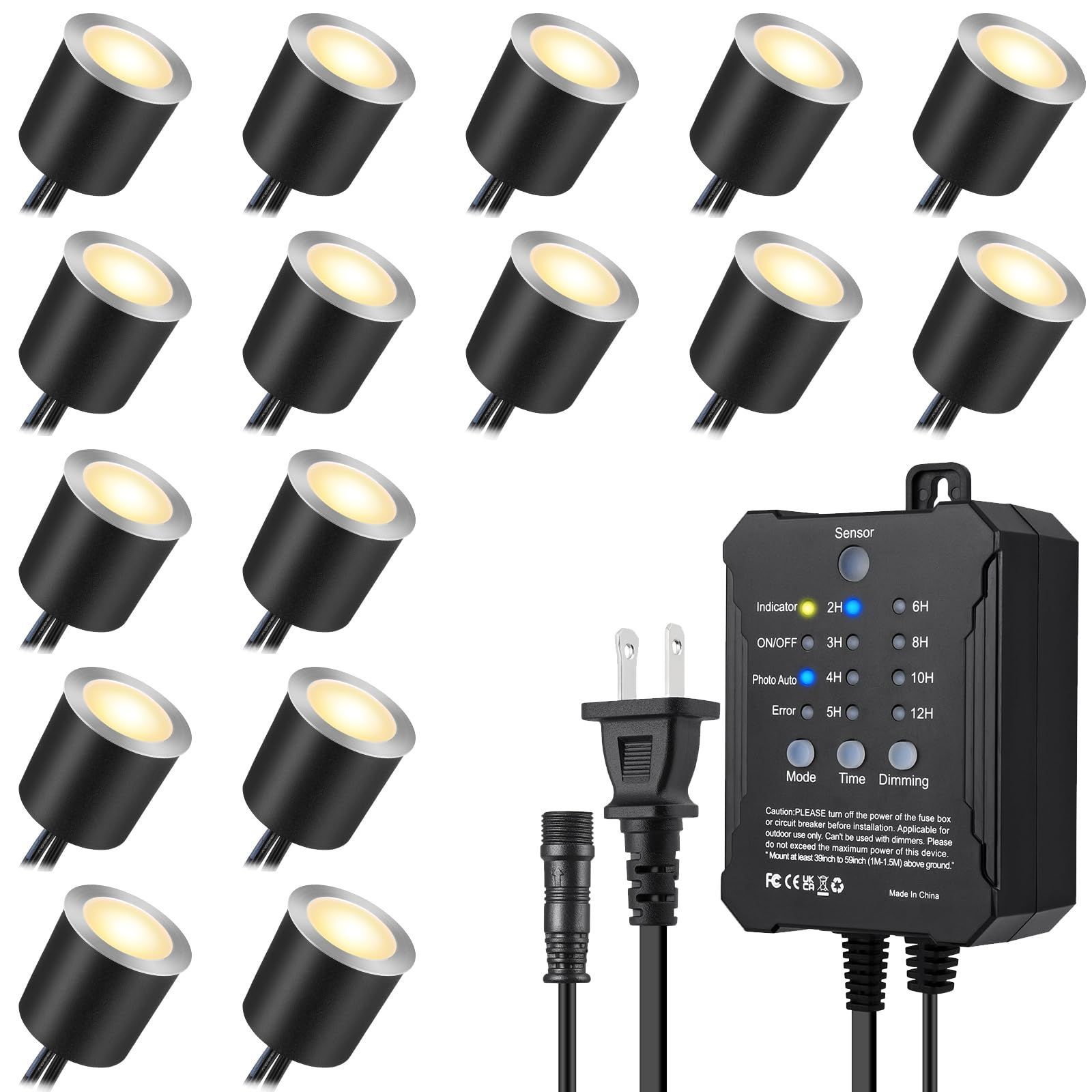 SMY Lighting ガーデンライト 地中埋込み LED 電球色 調光 自動点灯 タイマー ライト 16個 セット φ32mm DC12V 屋外照明 家庭用 フォトセル センサー IP67 防水 メモリ機能 HZT-1005J