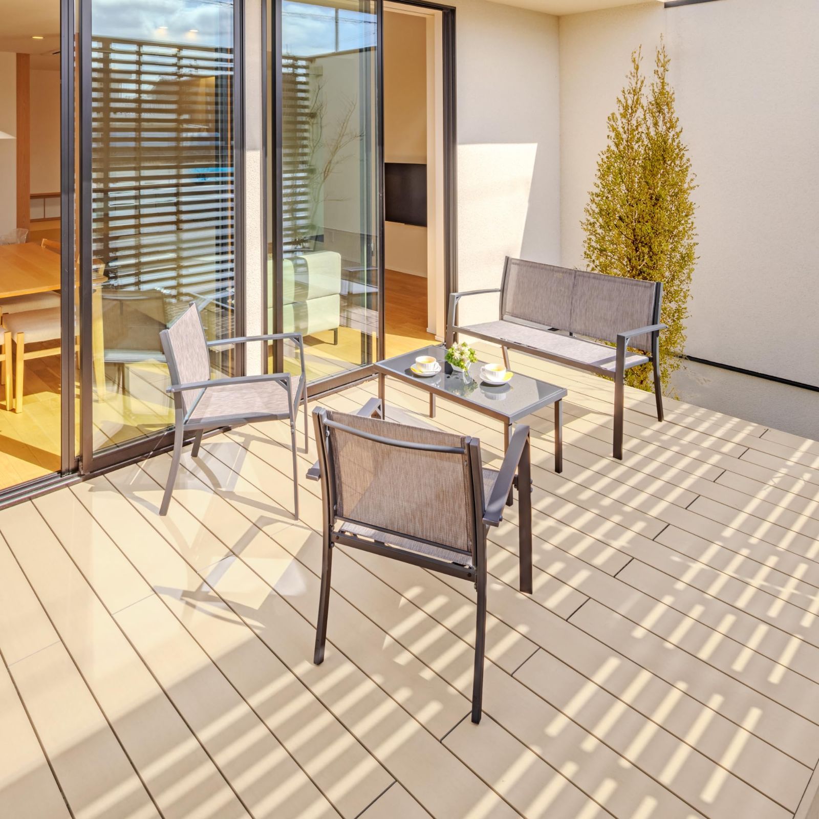 スチールガラス樹脂 シックな雰囲気 ベランダ 屋外 ダークグレー 4点セット MSF-40S テーブル＆チェアー＆ベンチ フレスコ ガーデンファニチャーセット タカショー WWW_GEBZETESISAT_COM_TR