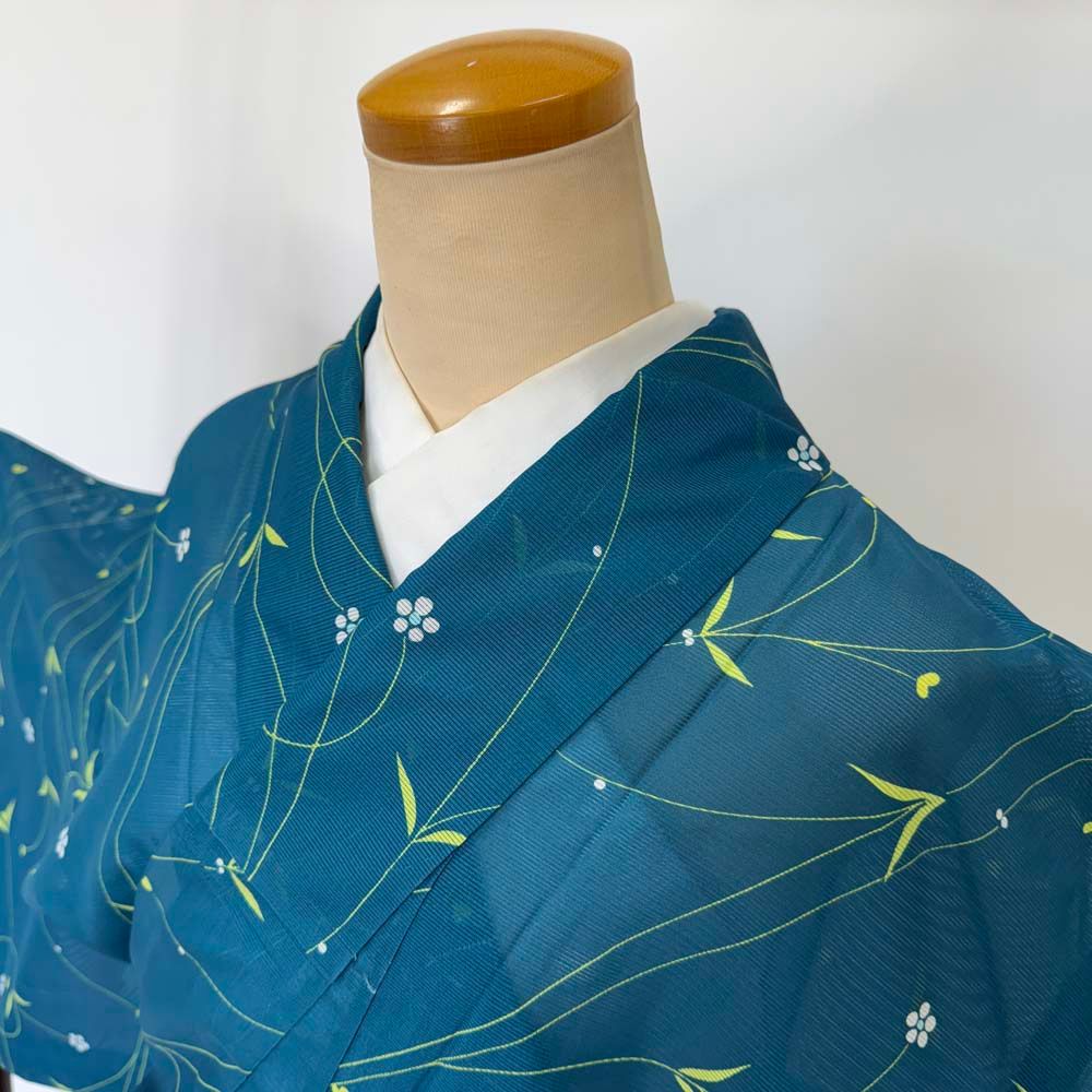 小紋 夏 絽 夏用 洗える着物 裄64.3cm 身丈155.5cm 花柄 お洒落 小紋 夏 絽 夏用 洗える着物 裄64.3cm 身丈155.5cm 花柄 お洒落