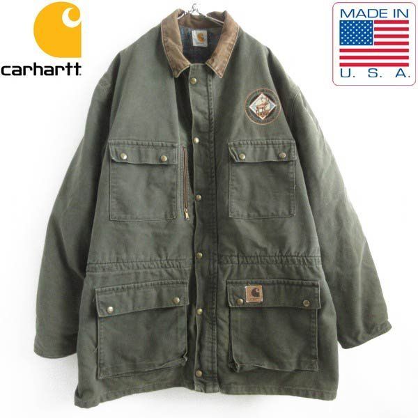 90s USA製 carhartt カーハート コットン ダック コート 緑系 XXL/2XL