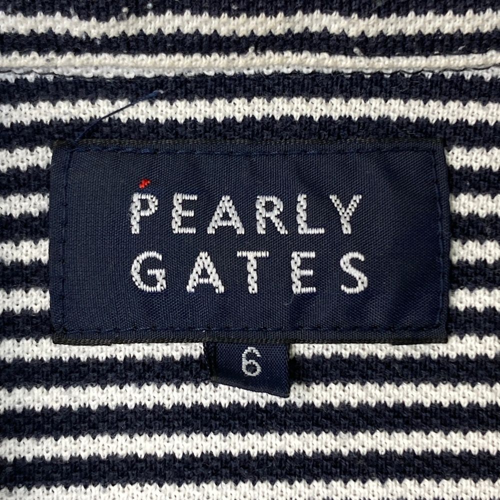 サイズ：6 PEARLY GATES パーリーゲイツ  長袖ポロシャツ ロゴ×ストライプ柄 ネイビー系 [240101489066] ゴルフウェア メンズ ストスト サイズ：6 PEARLY GATES パーリーゲイツ 長袖ポロシャツ