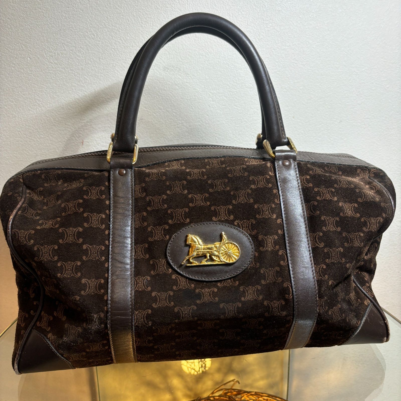 ✨美品 CELINE セリーヌ ボストンバッグ ブラック スエード マカダム マカダム柄ミニボストンバッグ ブラック ヴィンテージ|セリーヌ