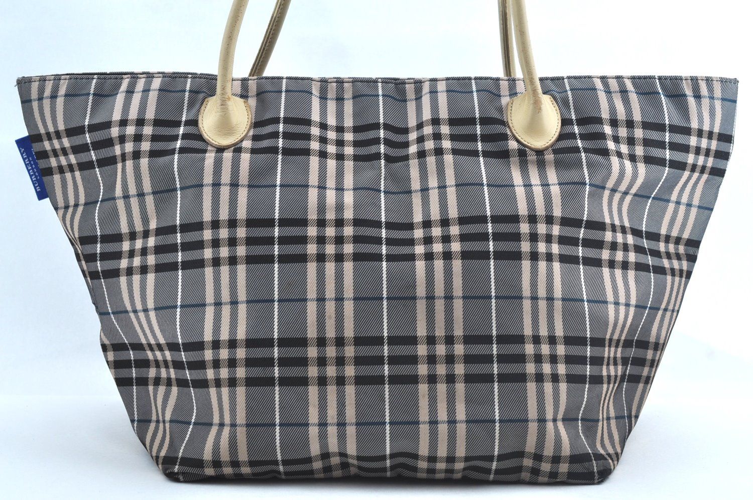 BURBERRY BLUE LABEL バーバリーブルーレーベル チェック柄 ショルダートートバッグ ナイロン レザー グレー ブラック L2720
