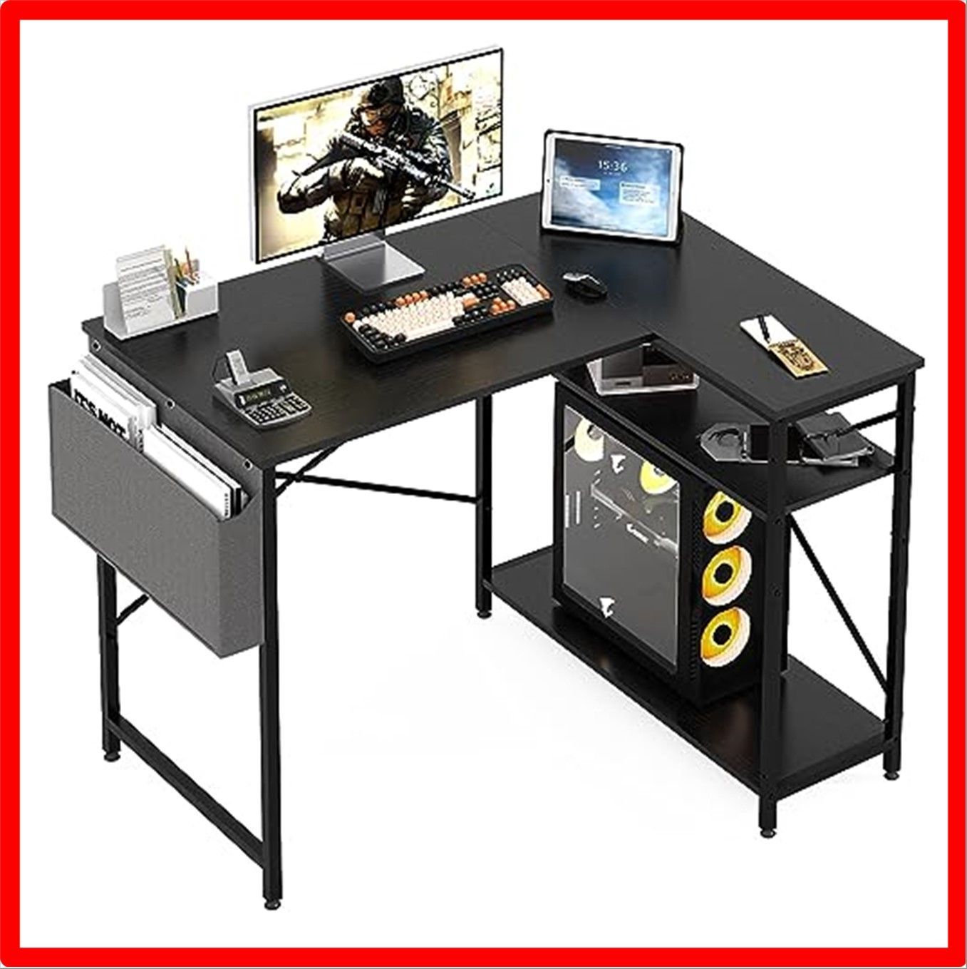 送料無料 】 100cm_ブラック HomGiz パソコンデスク l字デスク 幅100