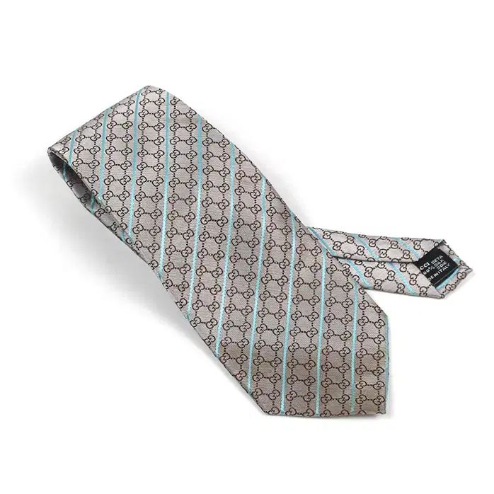品 GUCCI グッチ GG ストライプ シルク シルバー 首 ネクタイ