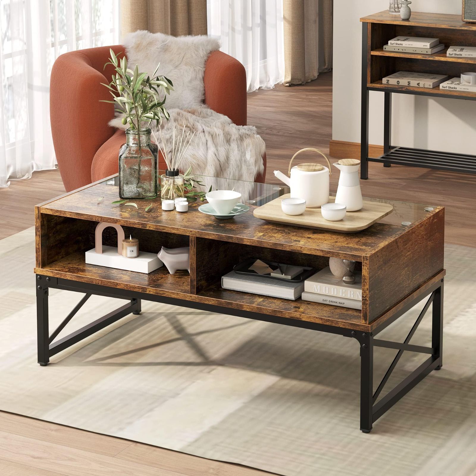 Bestier ローテーブル 昇降式 センターテーブル 幅106 リフティングテーブル 収 Bestier ローテーブル 昇降式 センターテーブル 収納棚付き