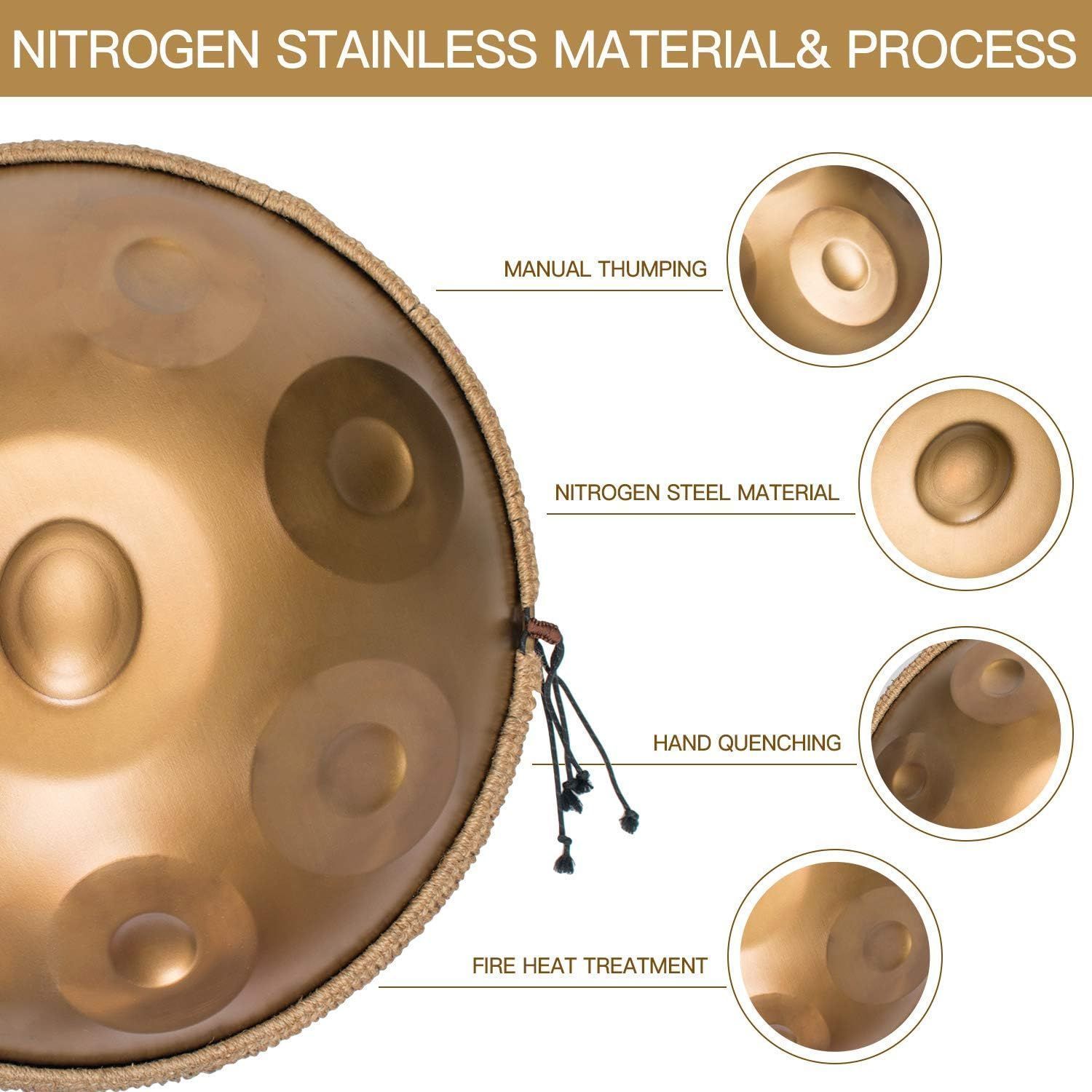 ハンドパンドラム器、AS TEMANハンドパンニ短調9ノート22インチスチールハンドドラム、ソフトハンドパンバッグ付き、ハンドパンマレット | ハンドパンドラム楽器、AS TEMANハンドパンニ短調9ノート22