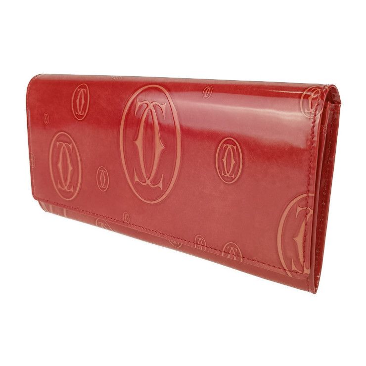 超美品 CARTIER カルティエ ハッピーバースデー 二つ折り 長財布 L3001036 レッド ポピー カーフスキン レディース シルバー金具 フラップ【本物保証】 超美品 CARTIER カルティエ ハッピーバースデー 二つ折り 長財布