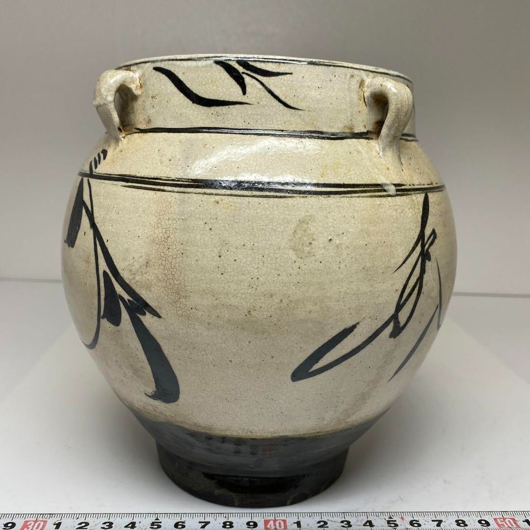 中国明時代　磯州窯　四耳壺　高さ19㎝　箱付　トヒニト　本な6-1109☆1F 中国明時代 磯州窯 四耳壺 高さ19㎝ 箱付 トヒニト 本な6-1109☆1F