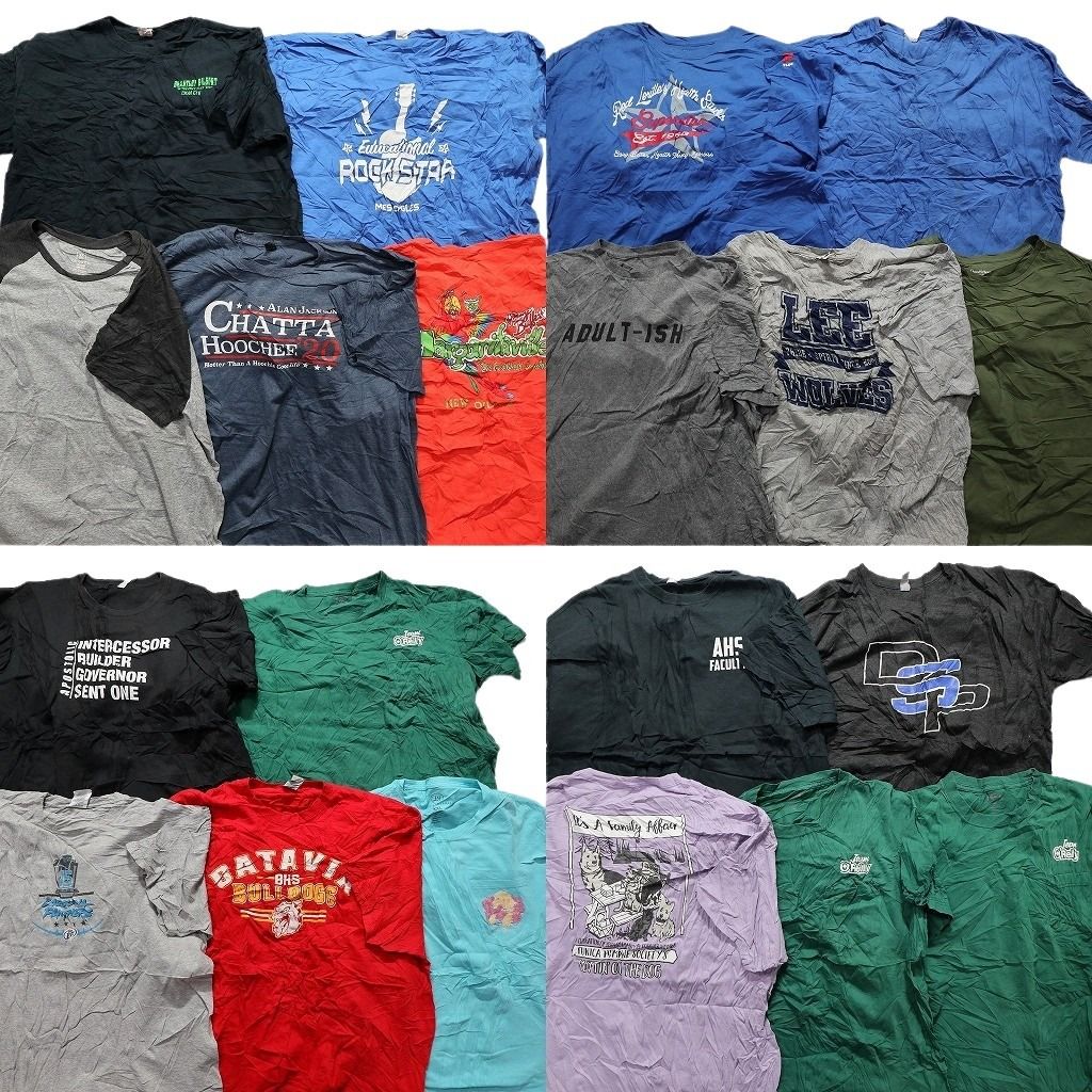 古着卸 まとめ売り カラーmix プリント 半袖Tシャツ 20枚セット (メンズ 2XL ) ラグラン 英文字プリント 無地 中古 古着 MY2863