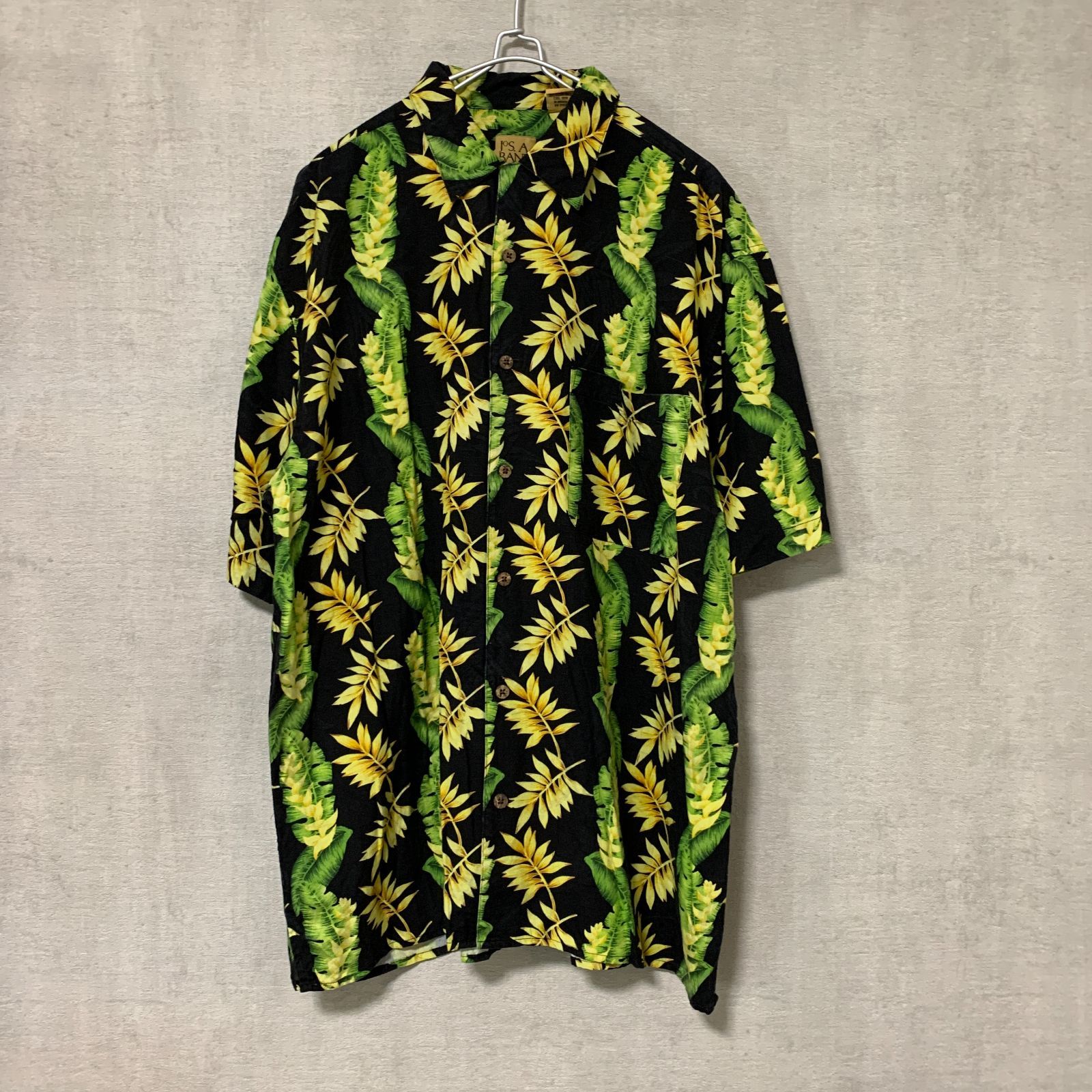 【SILK100%】Jos. A. Bank アロハシャツ 半袖 ブラック【メンズL】 JOS A BANK☆半袖シャツ，総柄，アロハ，サイズXL，90s，シルク - メルカリ