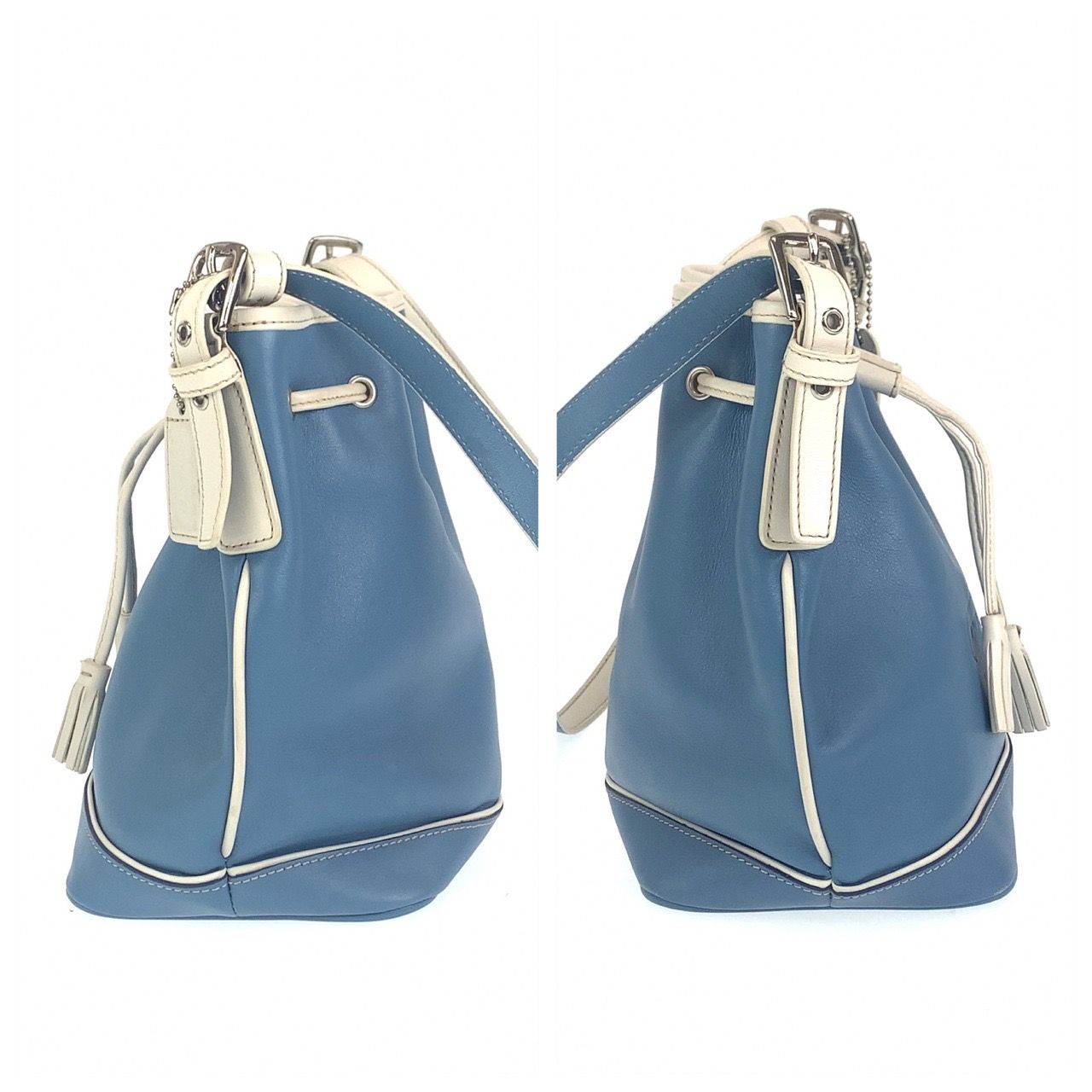COACH コーチ ブルー 青 ホワイト 白 シルバー金具 レザー ショルダーバッグ ワンショルダーバッグ レディース 402343 【中古】【中古】 COACH コーチ ブルー 青 ホワイト 白 シルバー金具 レザー ショルダーバッグ ワンショルダーバッグ レディース 402343