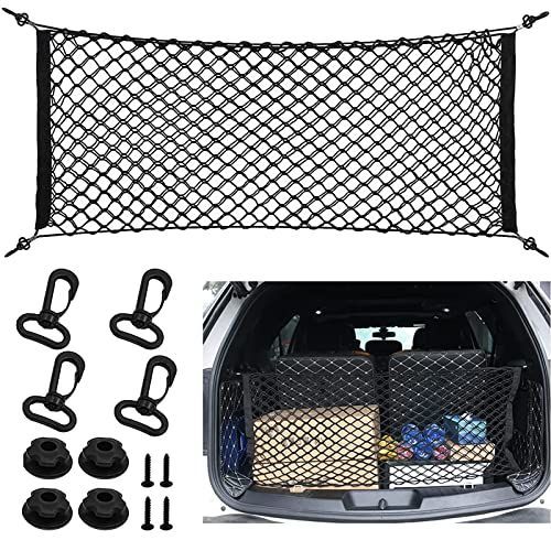 YFFSFDC カーゴネット トランクネット ラゲッジネット 90cm×40cm 2層 多機能 ネットポケット 収納ネット 伸縮性強い 荷物落下防止 取り付け簡単 強力ネット固定フック