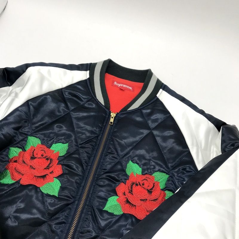 Supreme 13AW Quited satin Bonber Jacket スカジャン ローズ 刺繍