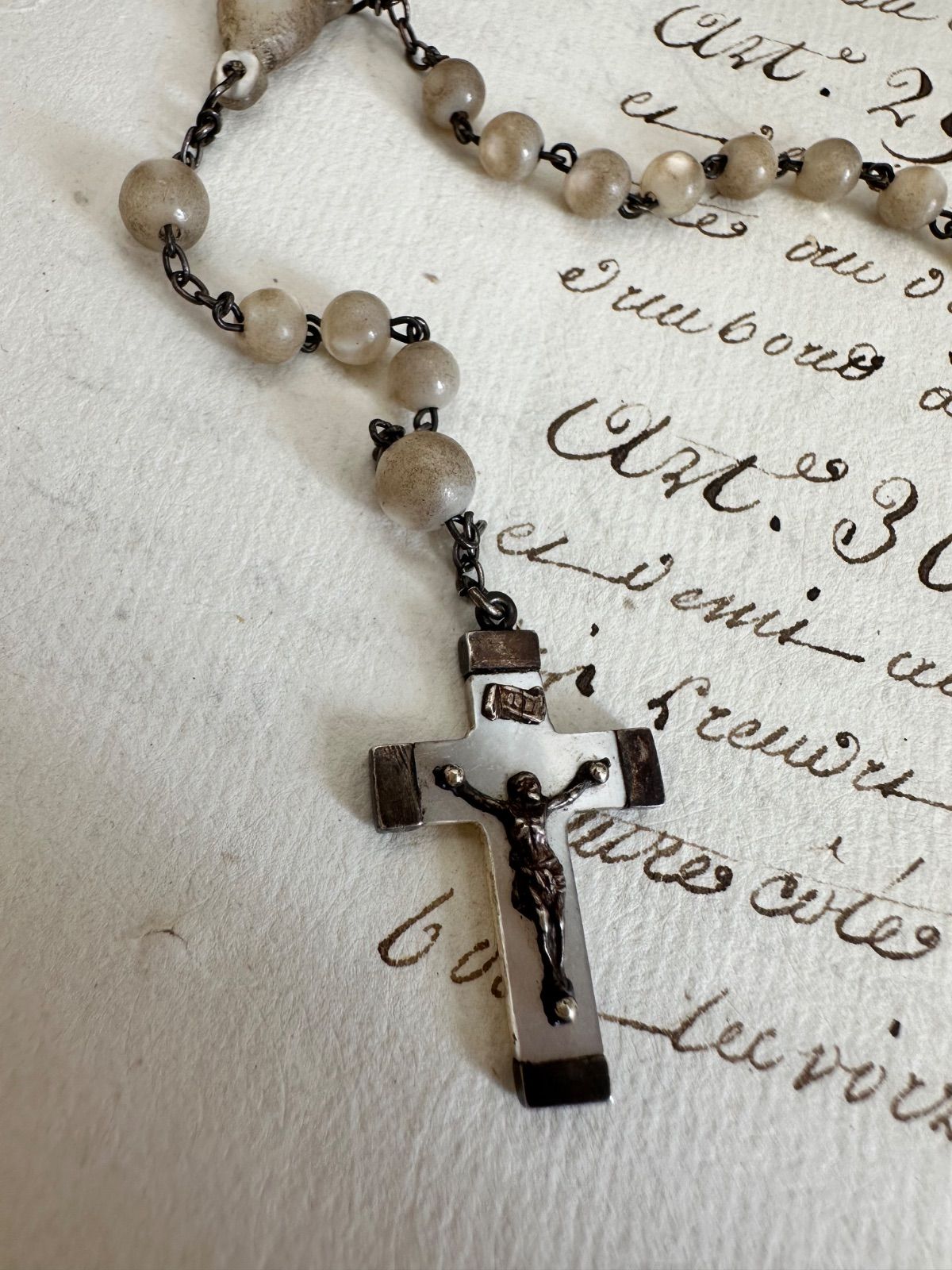 お値下げ　アンティーク　ロザリオ　マザーオブパール　フランス マザーオブパール ロザリオケース フランスアンティーク