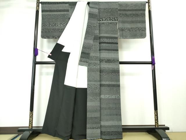 平和屋本店□極上 伝統工芸士 寺山存男 江戸小紋 百柄 黒地 逸品 未