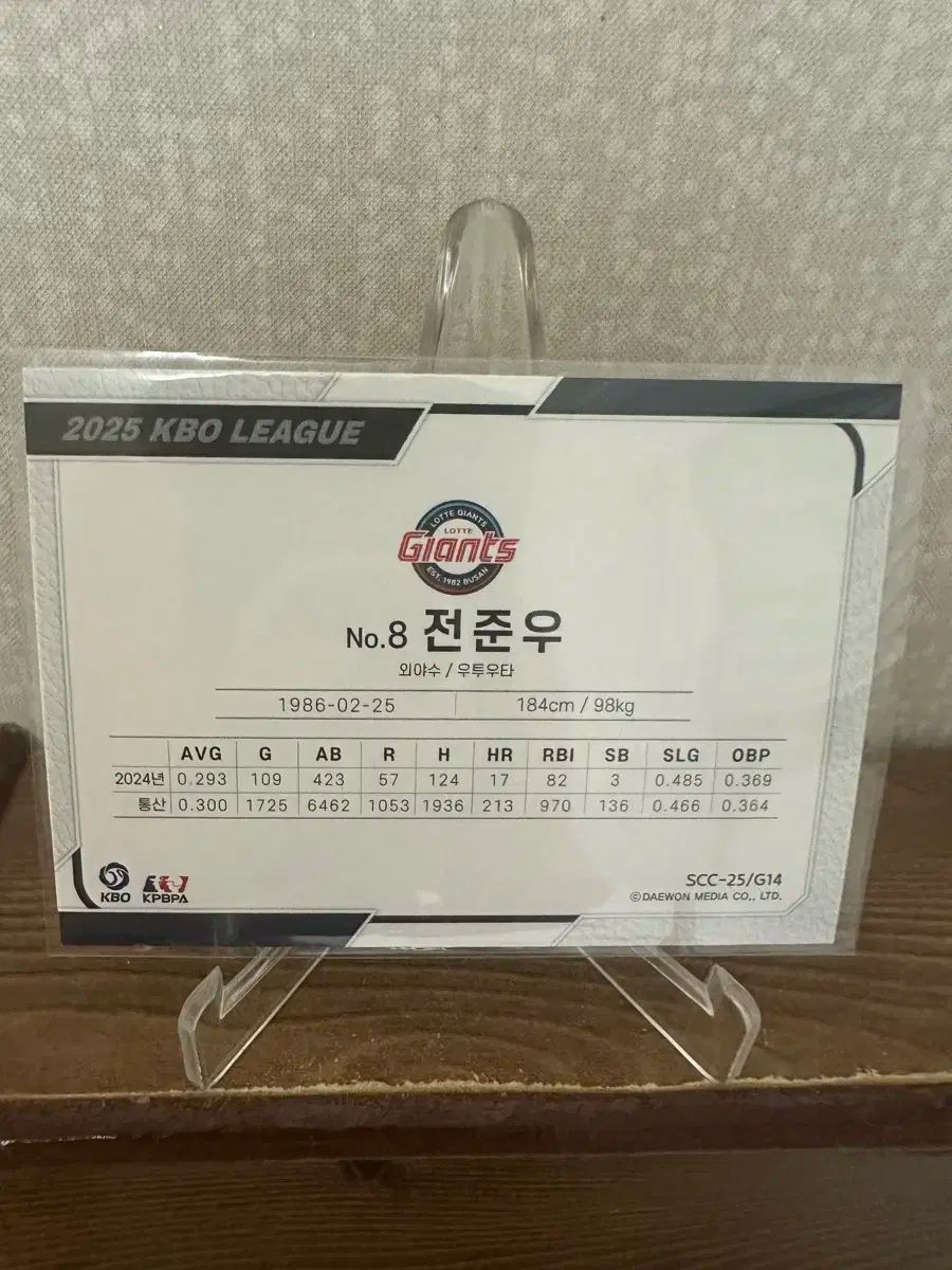 2025 KBO 感覚 オート サインカード チョン ジュンウ ロッテ