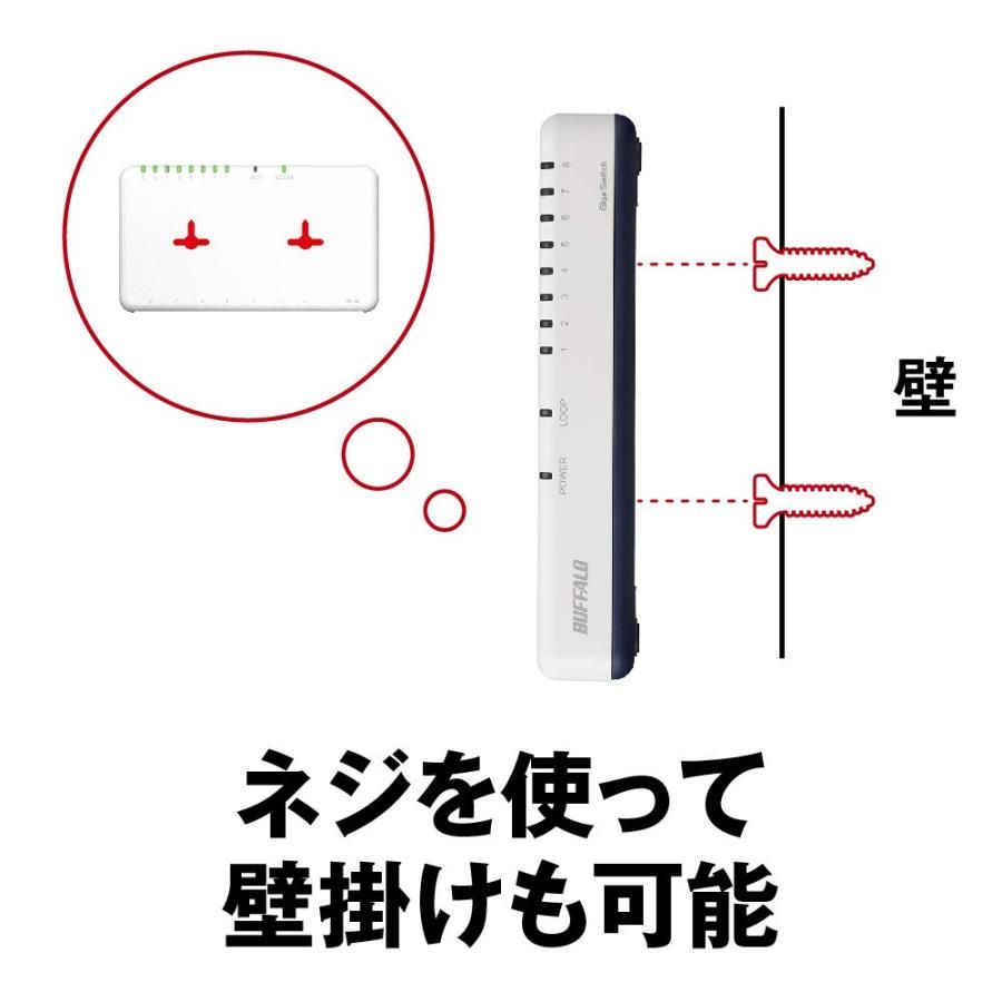 バッファロー BUFFALO Giga対応 プラスチック筐体 AC電源 8ポート LSW6-GT-8EPL/WH ホワイト スイッチングハブ ローコ