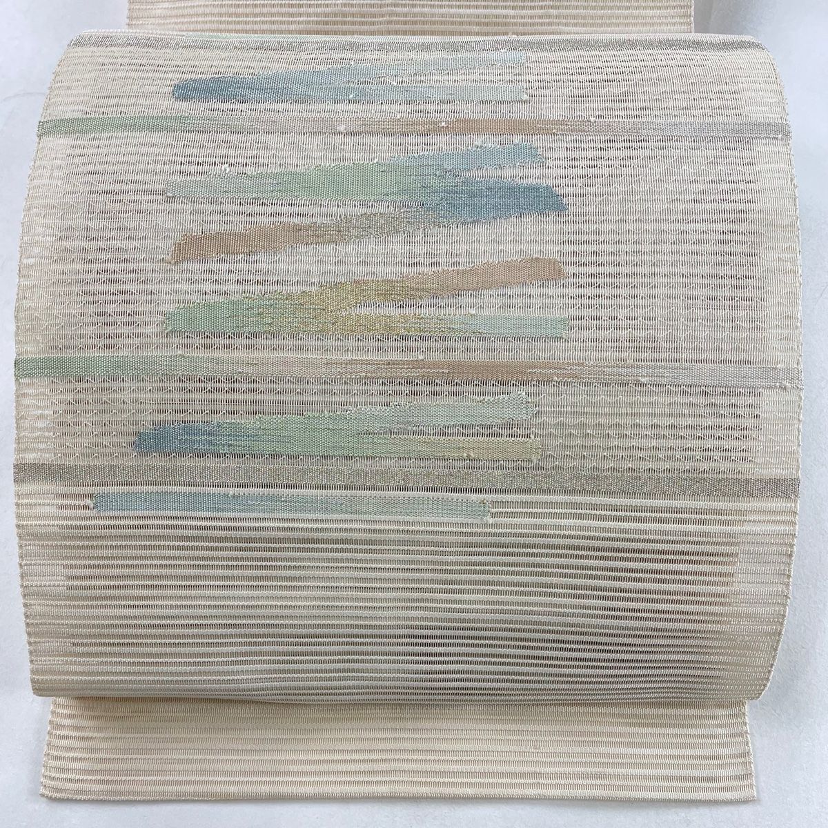名古屋帯 秀品 絽 夏帯 松葉仕立て 八寸名古屋帯 銀糸 ベージュ 正絹