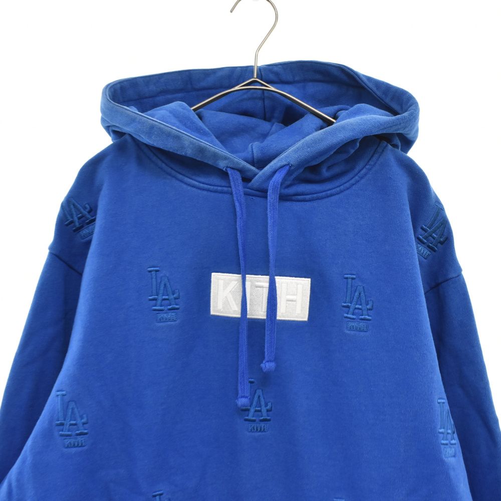 KITH (キス) ×Dodgers Hoodie ドジャース LA総柄刺繍スウェットプルオーバーパーカー ブルー