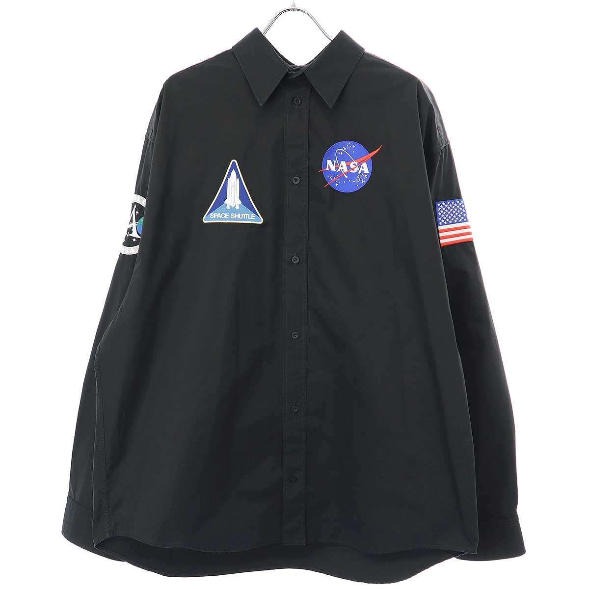 BALENCIAGA バレンシアガ 21AW NASA Over Shirt マルチワッペンオーバーサイズシャツ 663076 TYB18 ブラック 38