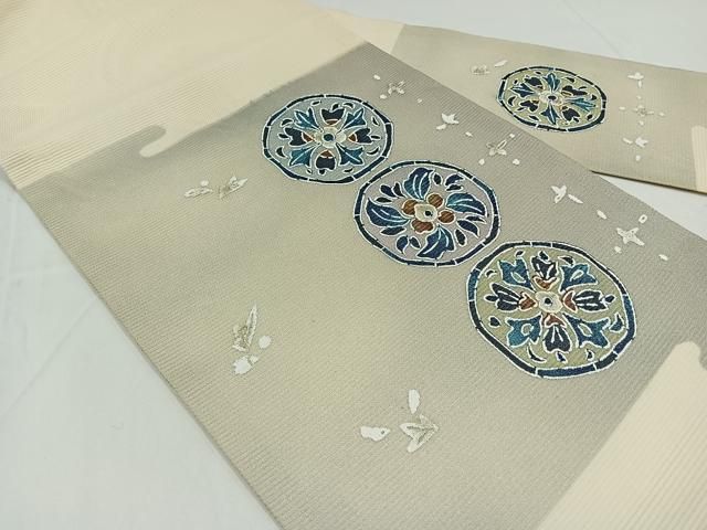 平和屋着物○九寸名古屋帯 作家物 生紬 型染め 地紙