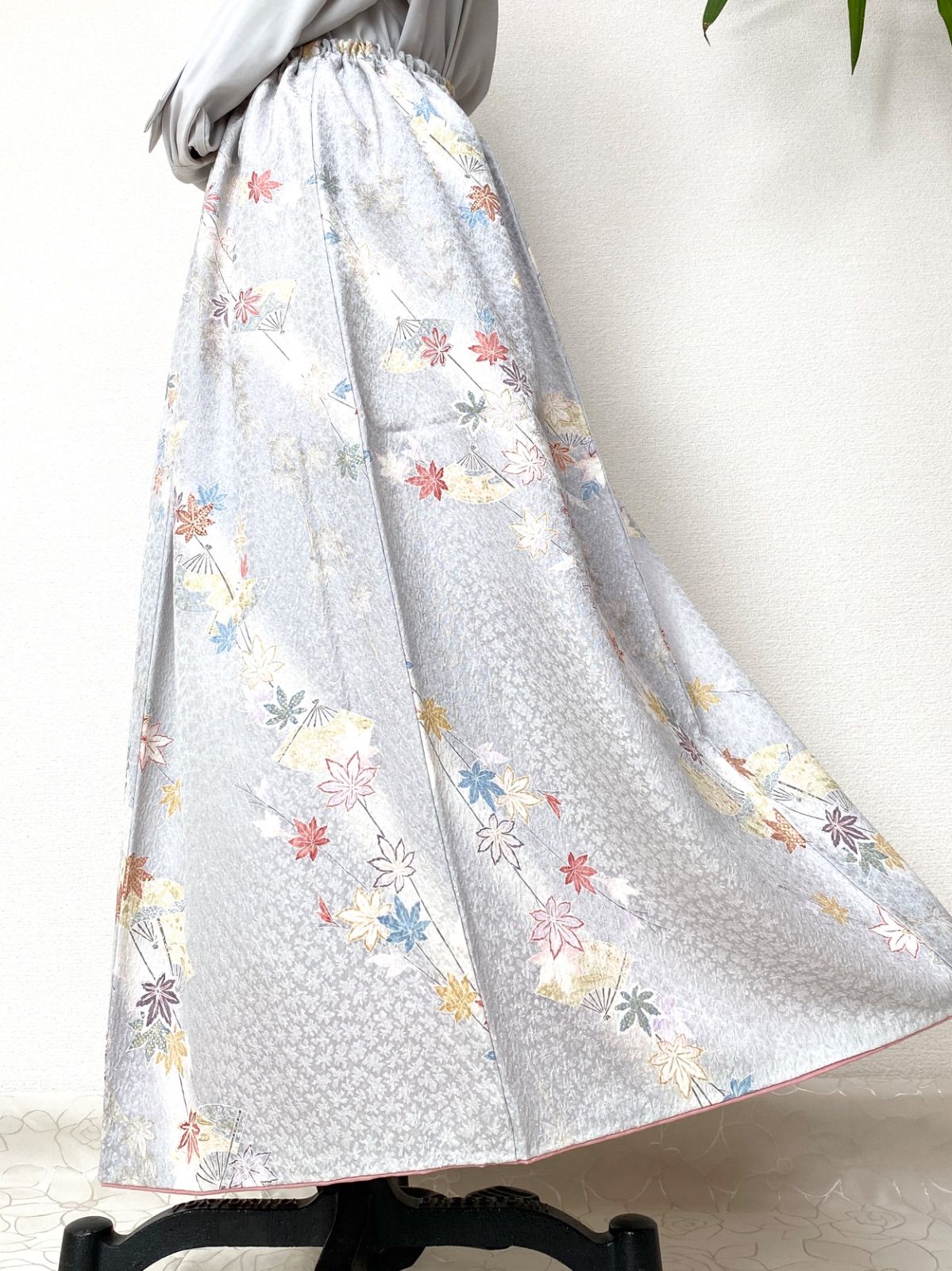 大人 着物スカートフリーサイズ着物リメイクウエストゴムロングスカートフリーサイズ