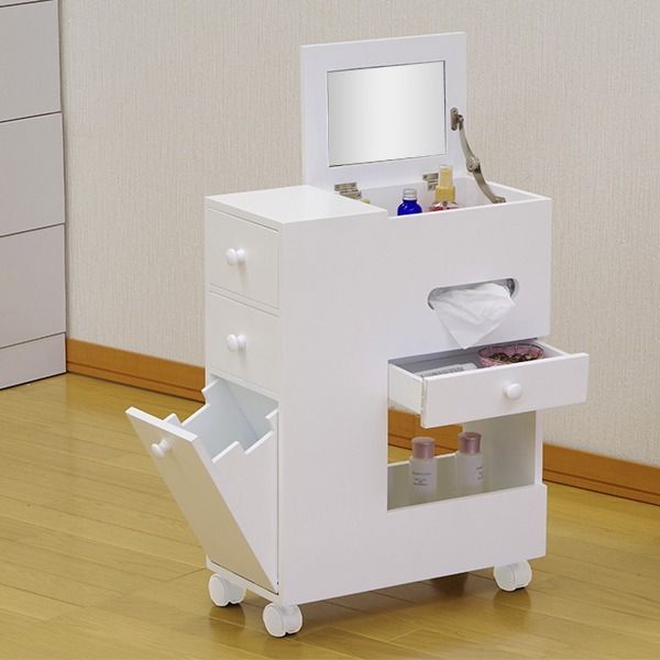 引き出し キャスター付きメイク鏡 コスメボックス メイクボックス 鏡