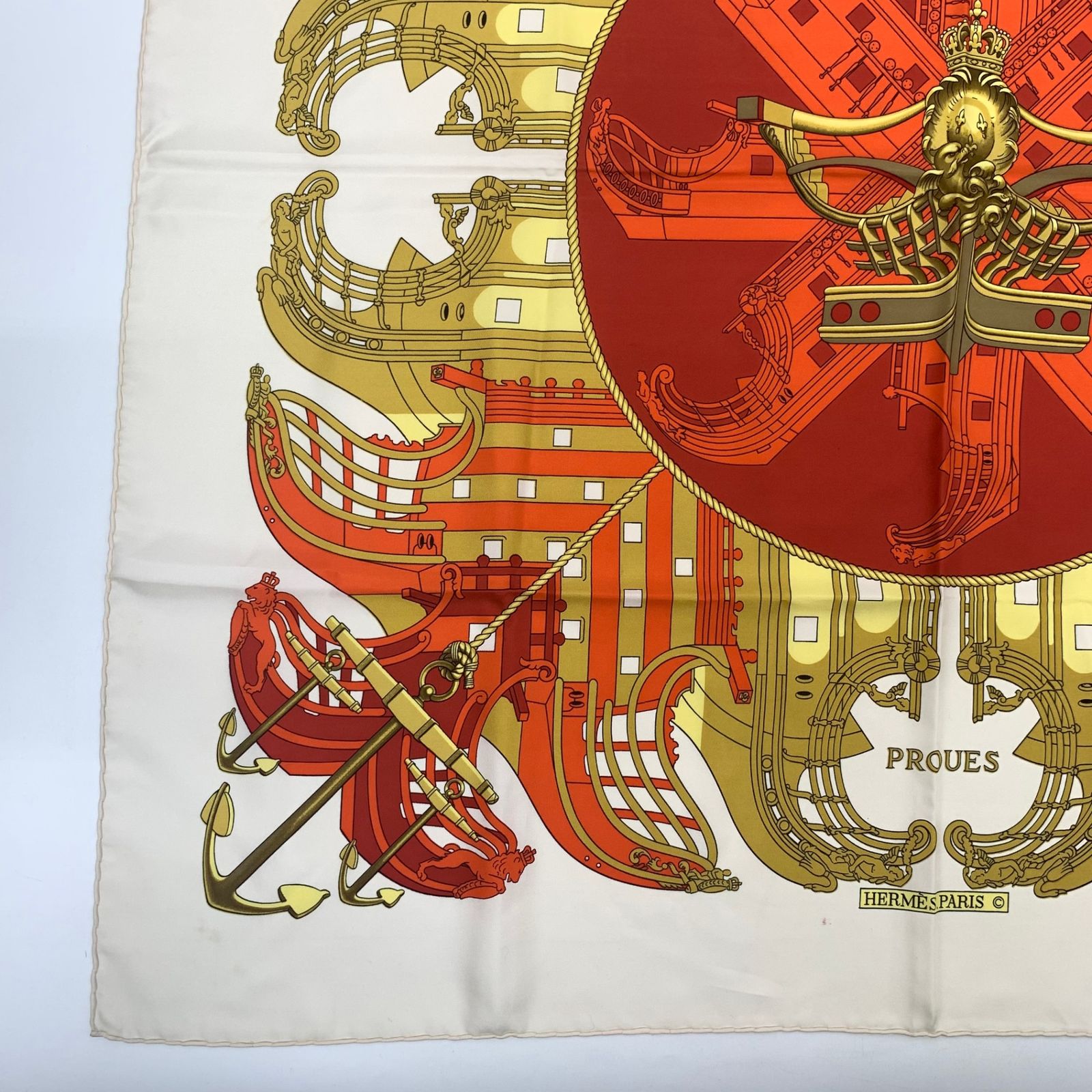 HERMES エルメス カレ90 PROUES プロテウス アイボリー x レッド