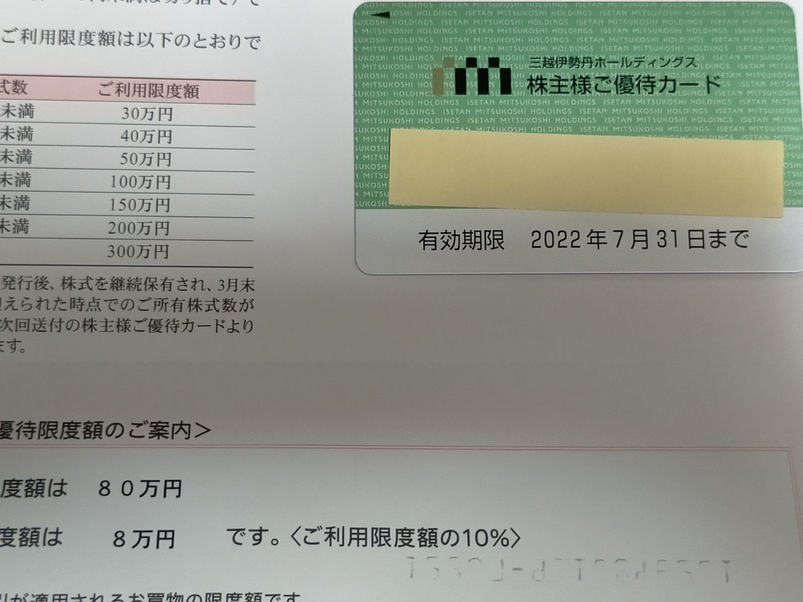 翌日発送 女 三越伊勢丹 株主優待カード ２２年7月利用限度額80万円 女性名義 - メルカリ