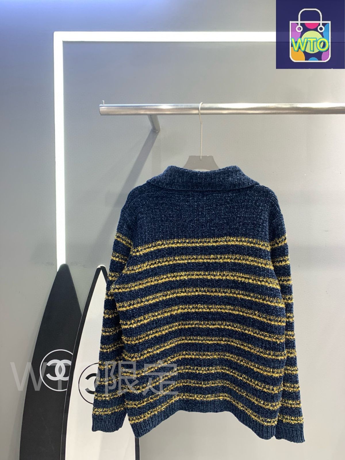 ワゴンセールも実施中。 Chanel レディース カーディガン ダブルCボタン ストライプ ブルー フリーサイズ -WTO輸入1 絶対お買い得！