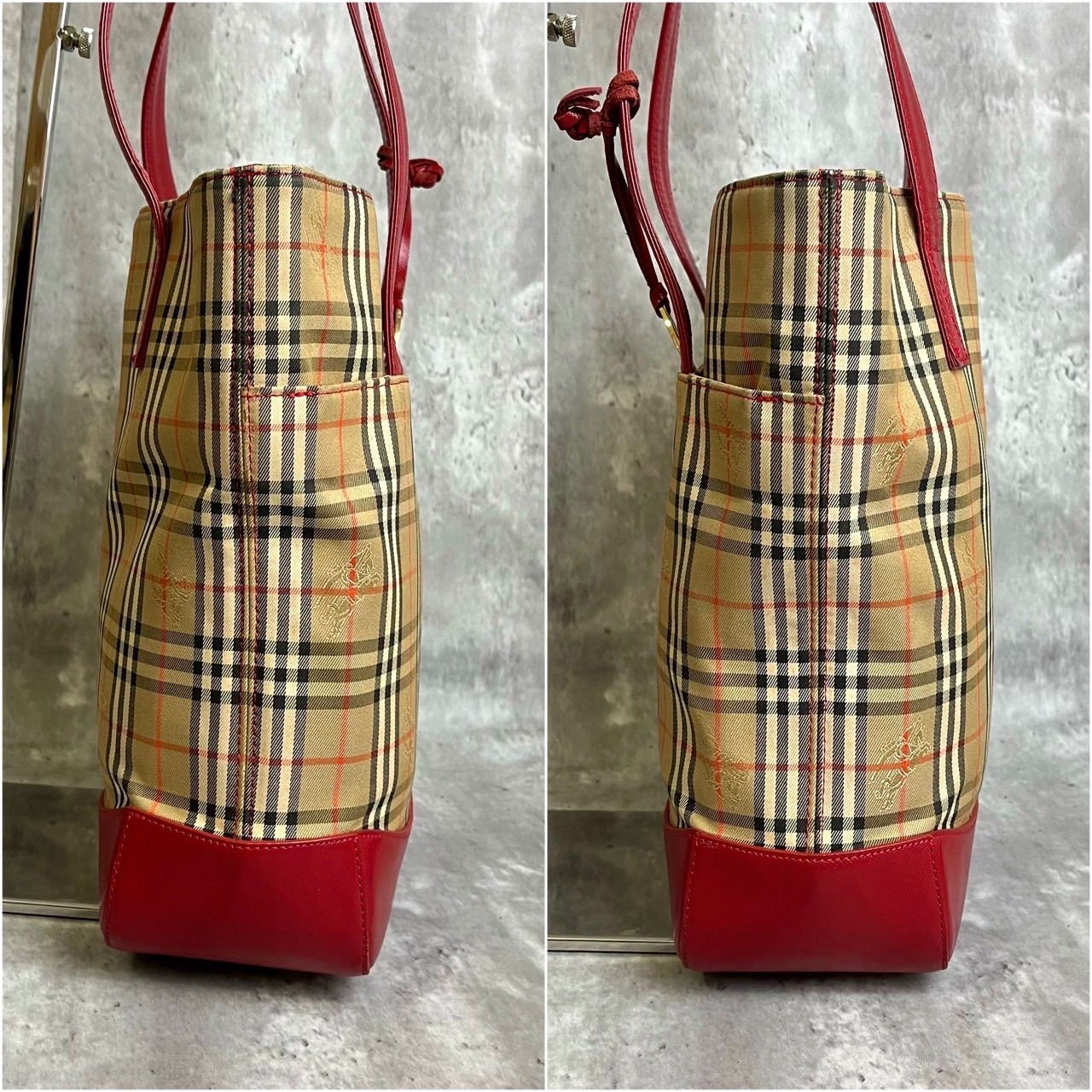 Burberryのハンドバッグノバチェックチャームレザー赤 BURBERRY バーバリー ノバチェック シャドーホース ハンドバッグ