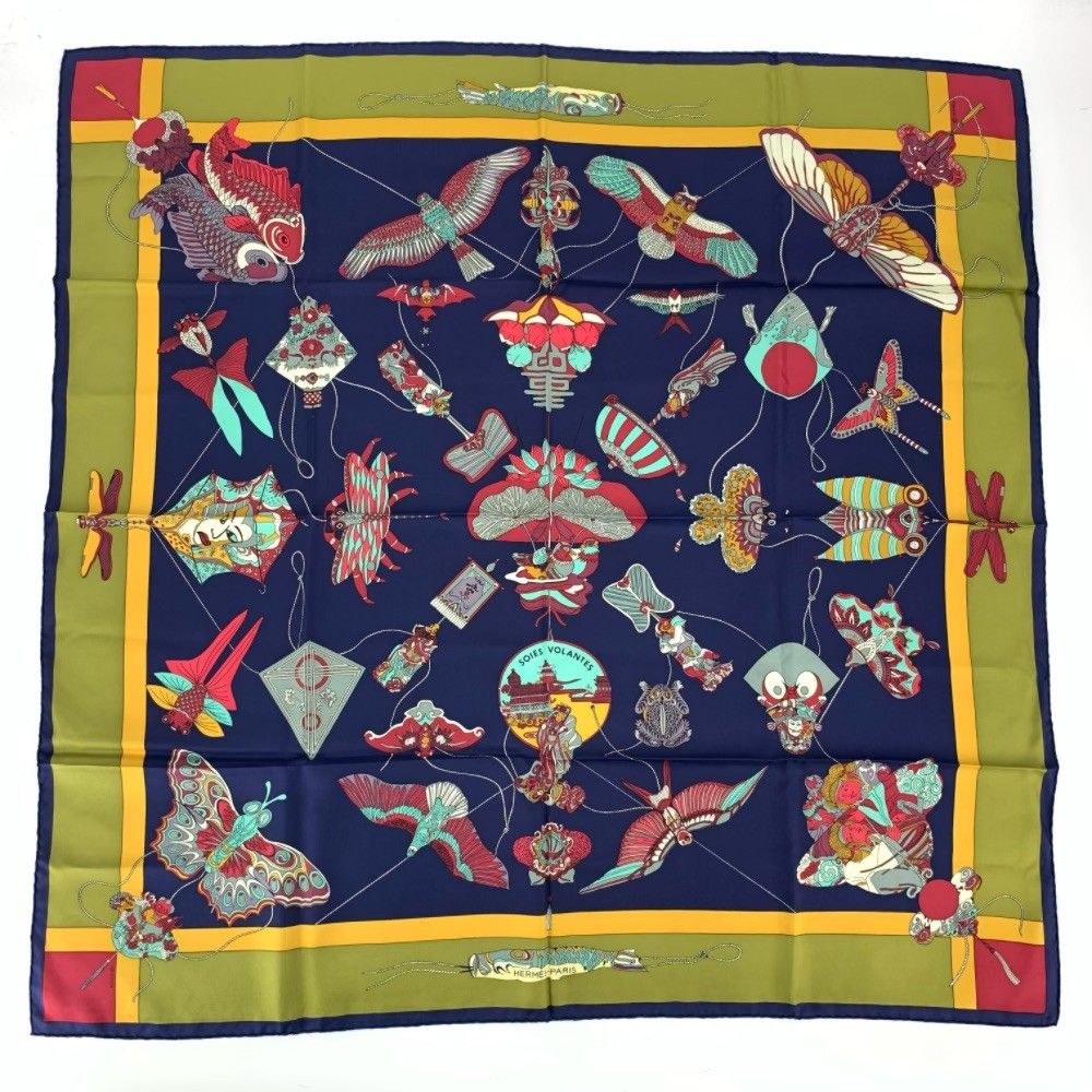 美品 HERMES エルメス カレ90 SOIES VOLANTES 大空に舞うシルク