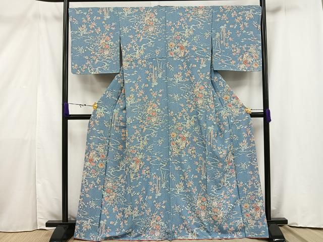 秋単衣セール！　単衣　紬　花唐草　裄66.5cm 正絹 リサイクル着物】色打掛 正絹 Sランク 身丈187cm 裄丈66cm 唐織