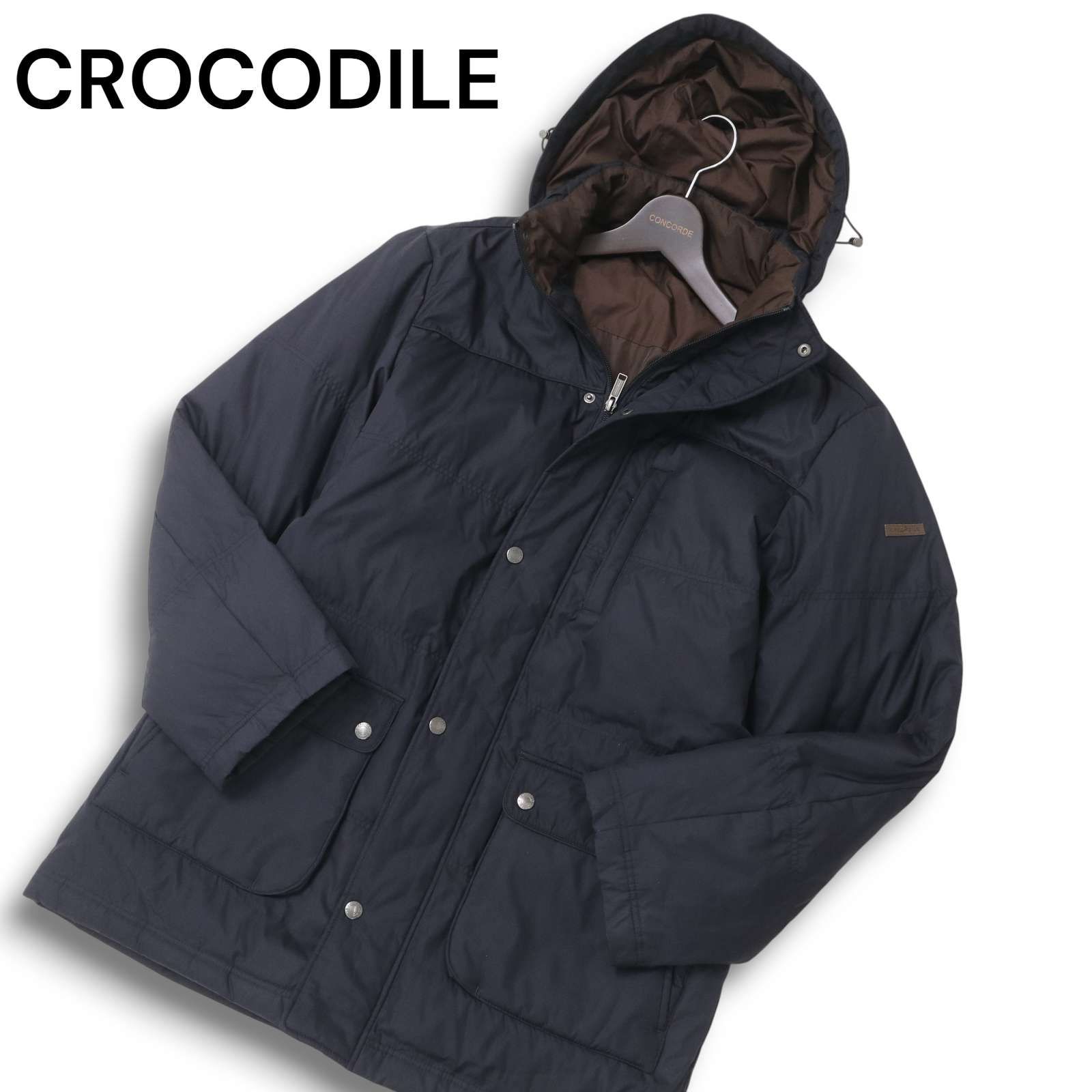 Crocodile クロコダイル ネイビー フード付き ダウンジャケット フード 