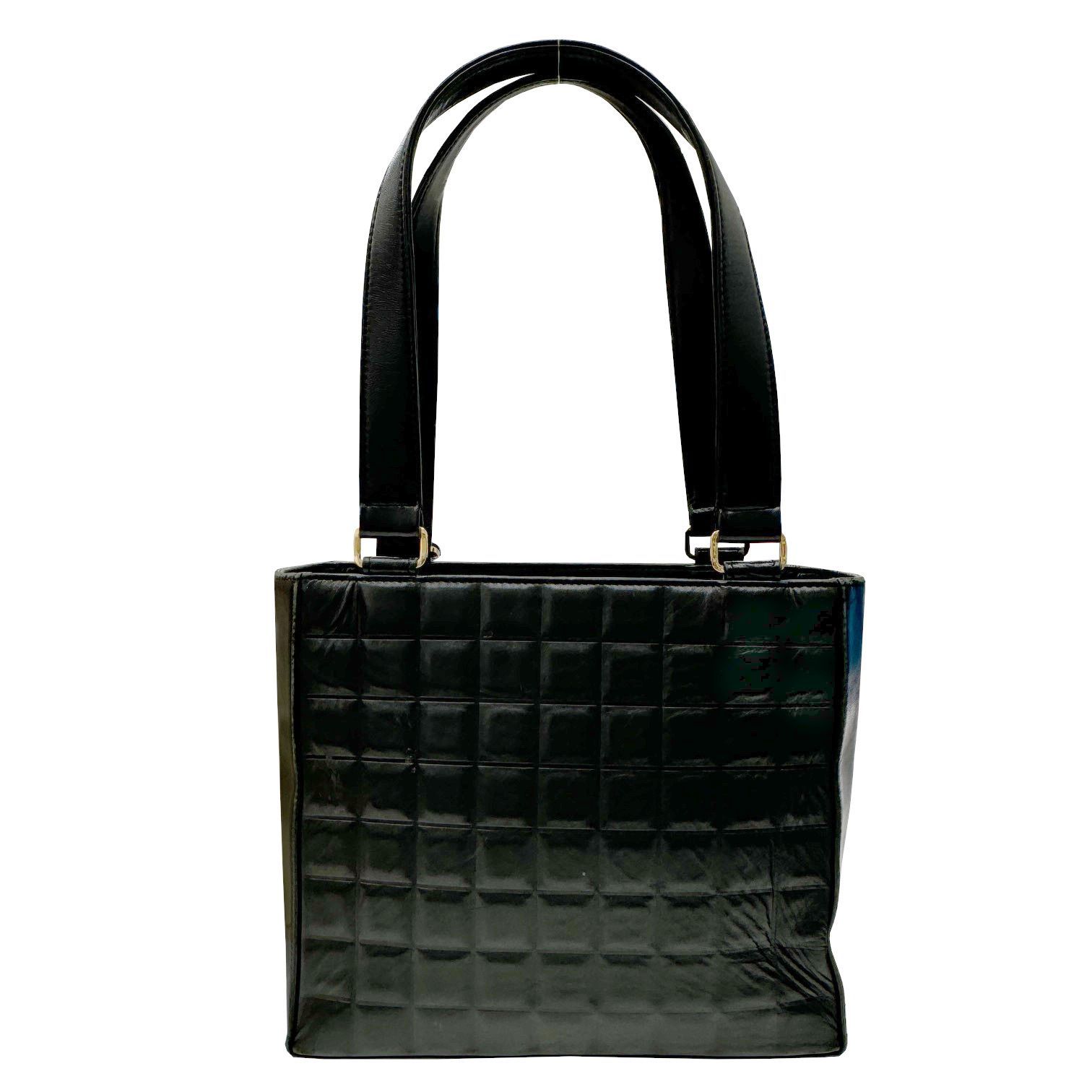 CHANEL シャネル チョコバー トートバッグ ラムスキン ブラック ココ  