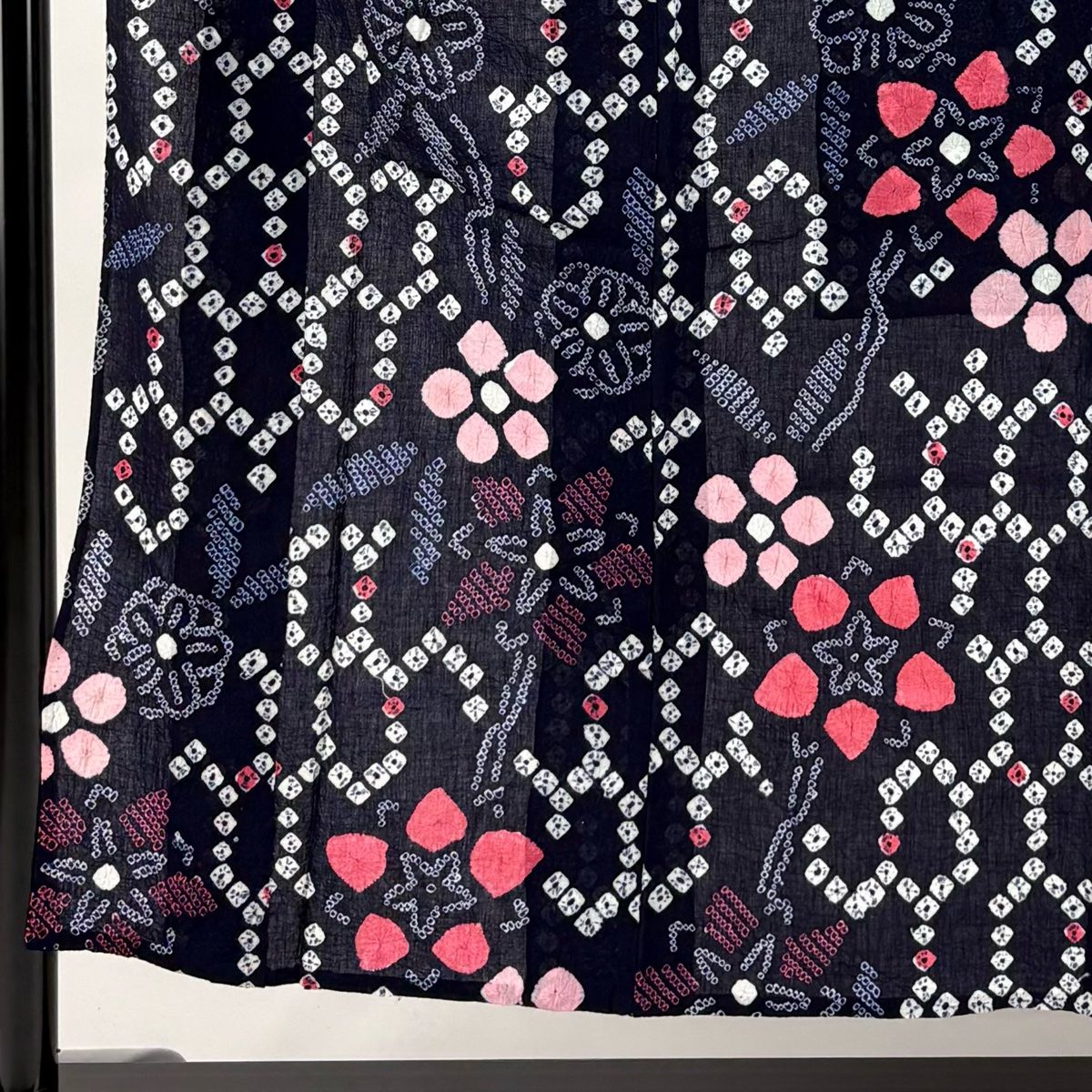 浴衣 身丈153cm 裄丈63cm S 絞り浴衣 花 亀甲 濃紺 綿 名品