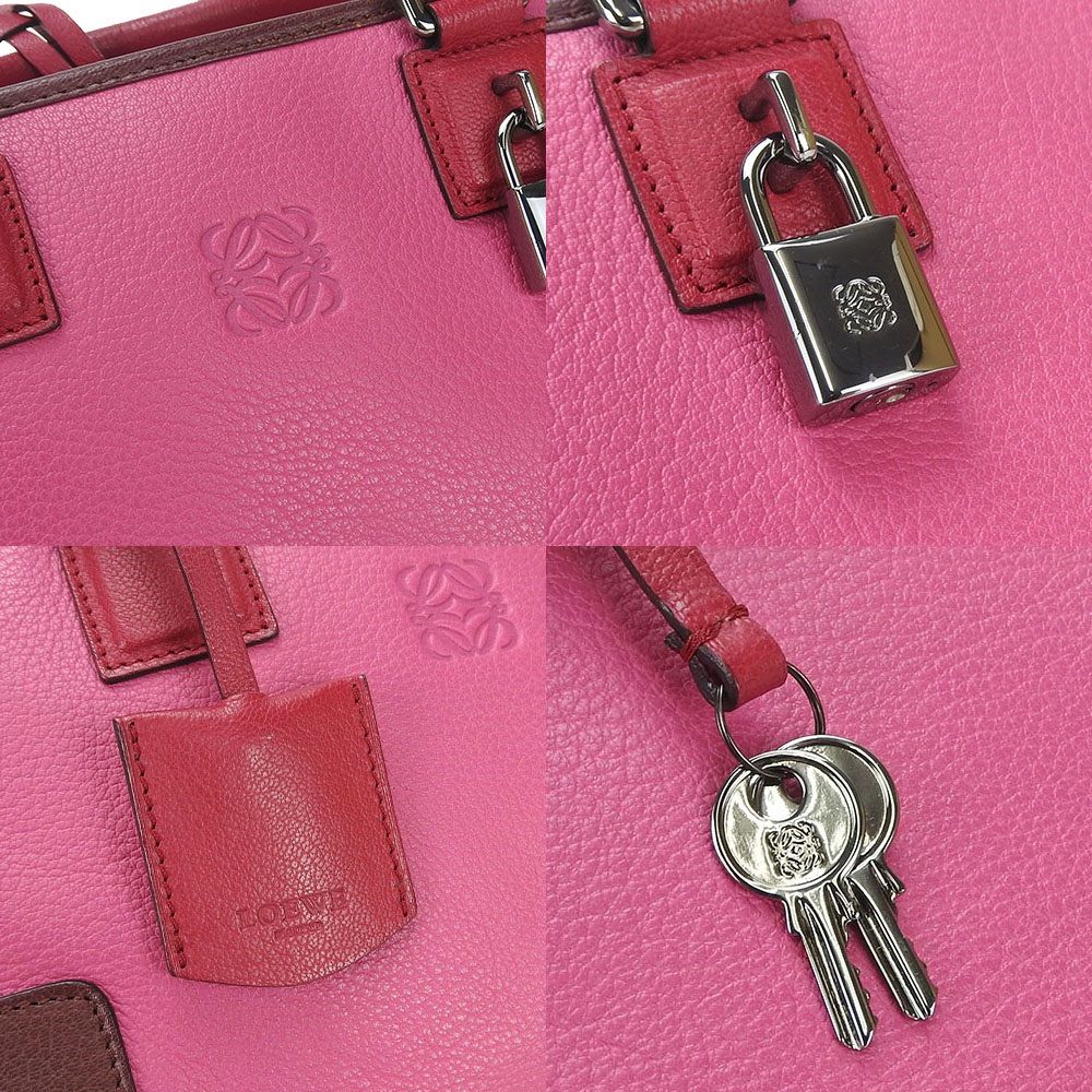 中古】LOEWE ロエベ アマソナ ハンドバッグ アナグラム ピンク レッド