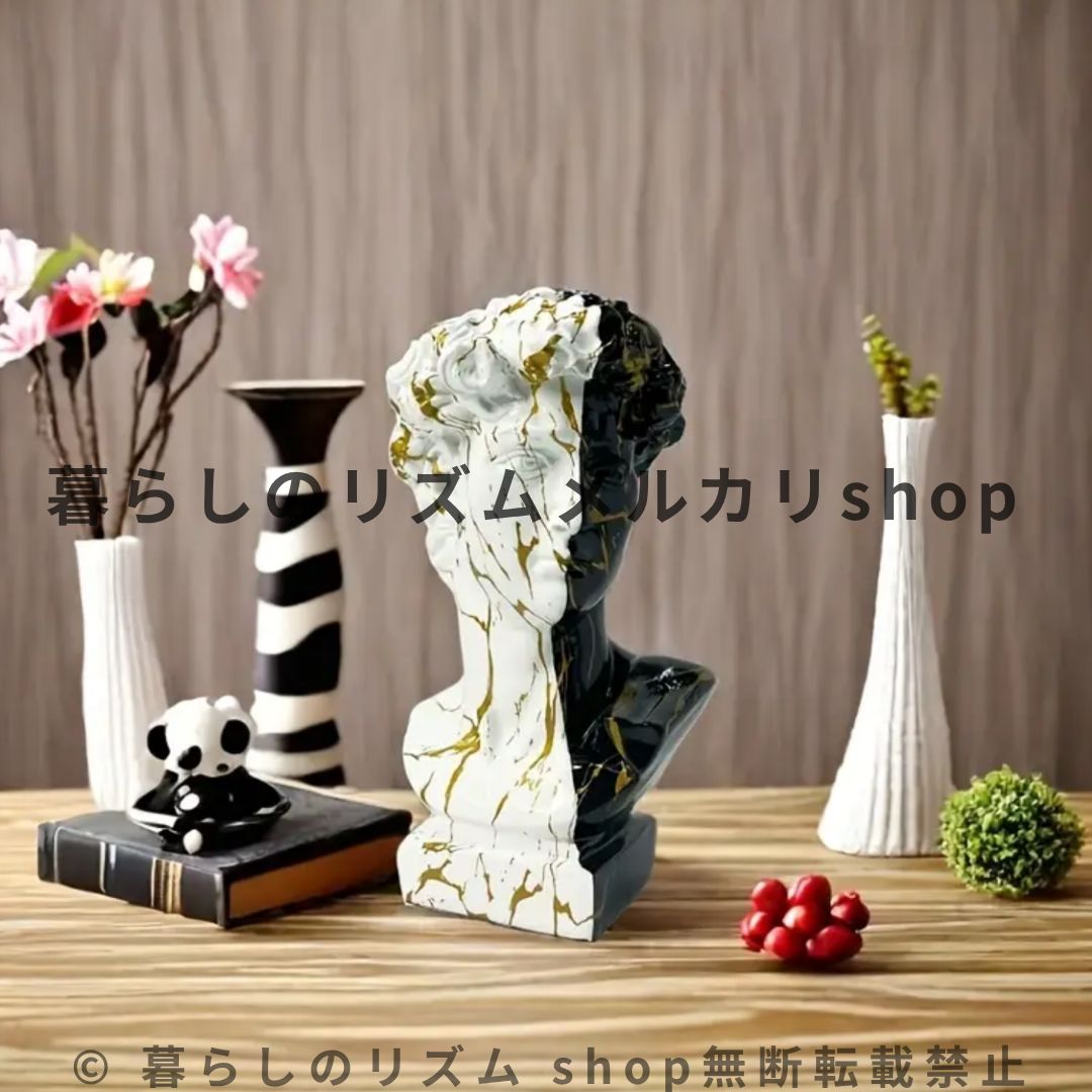 置物 ギリシャ像装飾 ダビデの胸像 銅像 白 黒 ホワイト ブラック インテリア おしゃれ モダン ギリシャ 北欧 アート オブジェ 玄関 オーナメント 小物 雑貨 樹脂 彫刻 室内 装飾 棚 装飾 アクセント 部屋の装飾